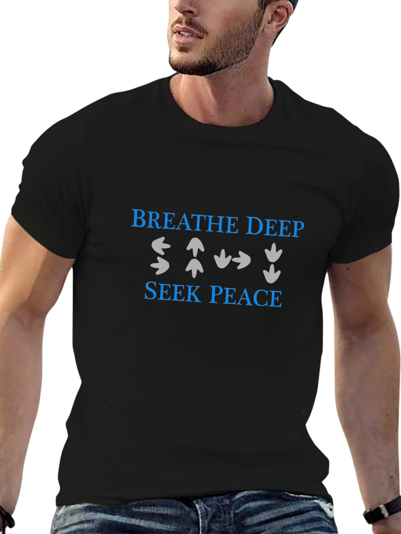 Breathe Deep Seek Peace Mens Black T-Shirt