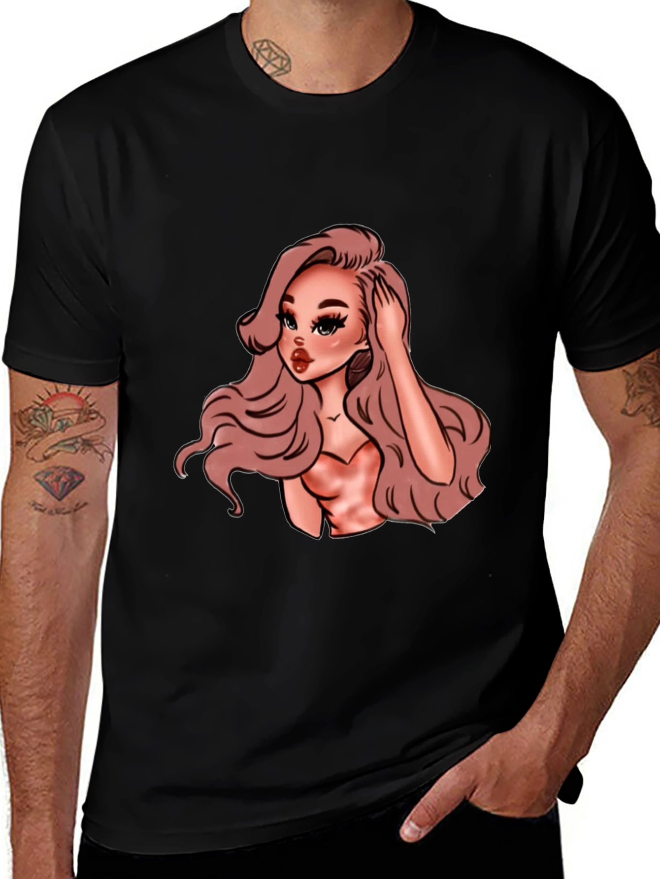 Cartoon Woman Graphic Black T-Shirt