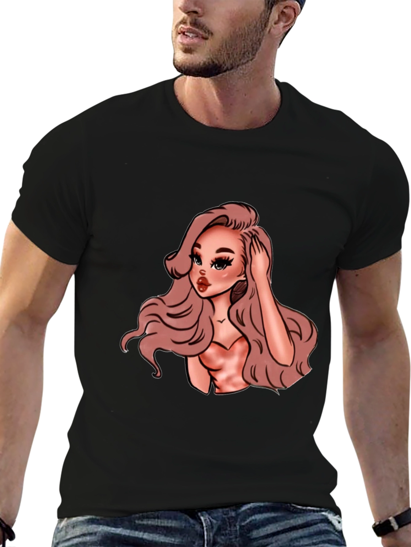 Cartoon Woman Graphic Black T-Shirt