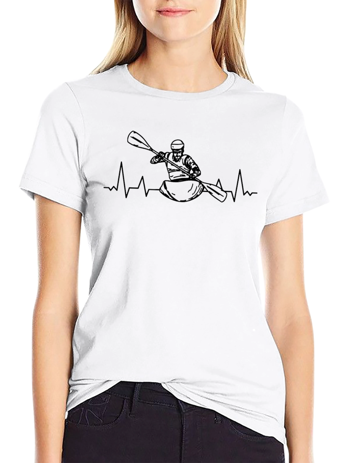 Kayaker Heartbeat Graphic Tee - Black Cotton T-Shirt