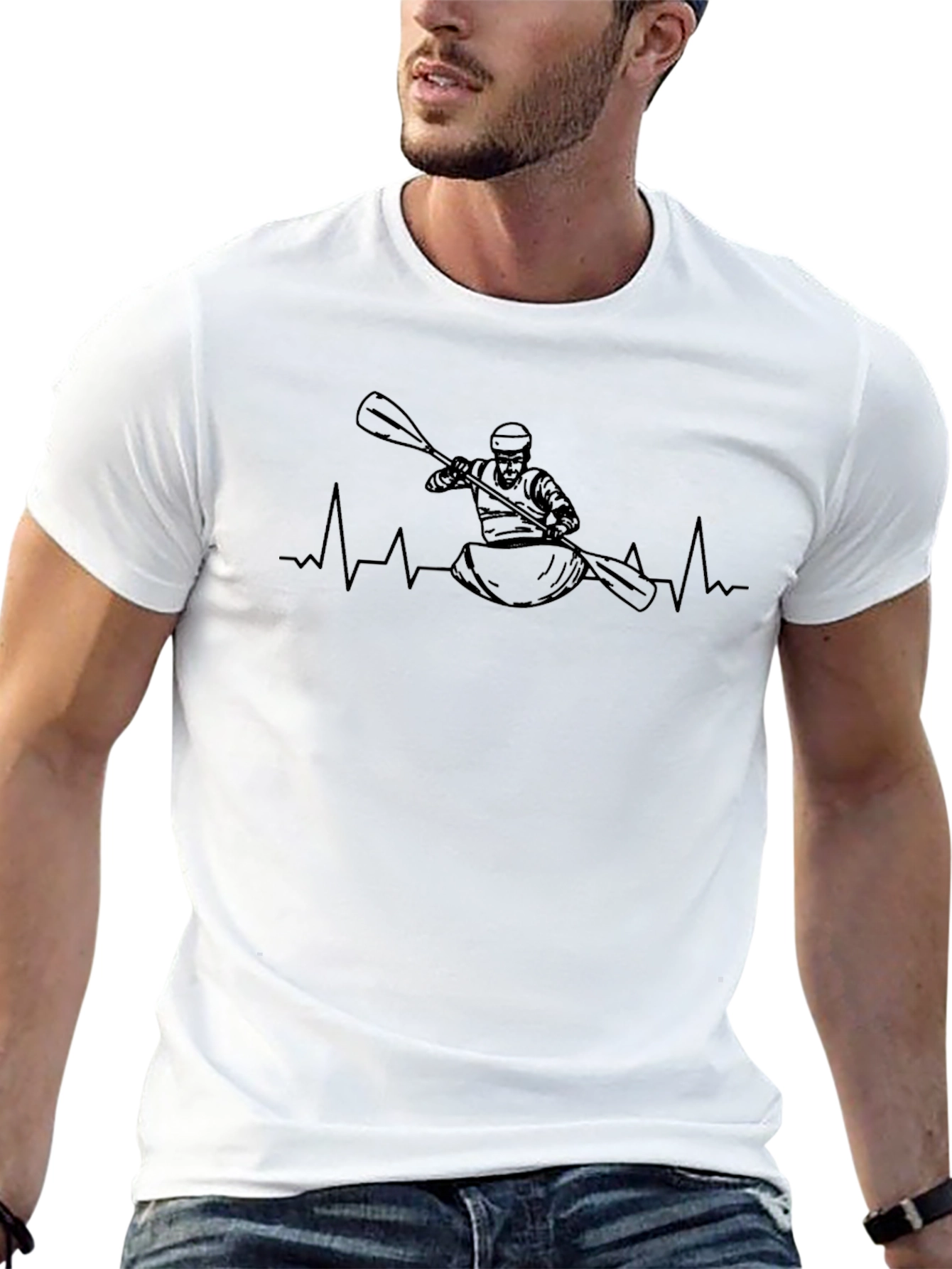 Kayaker Heartbeat Graphic Tee - Black Cotton T-Shirt