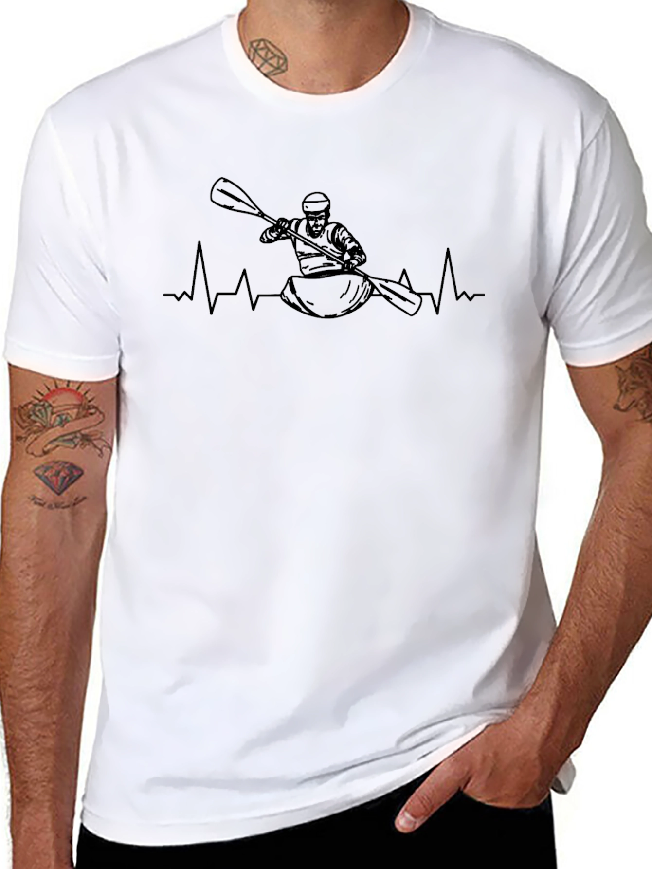 Kayaker Heartbeat Graphic Tee - Black Cotton T-Shirt