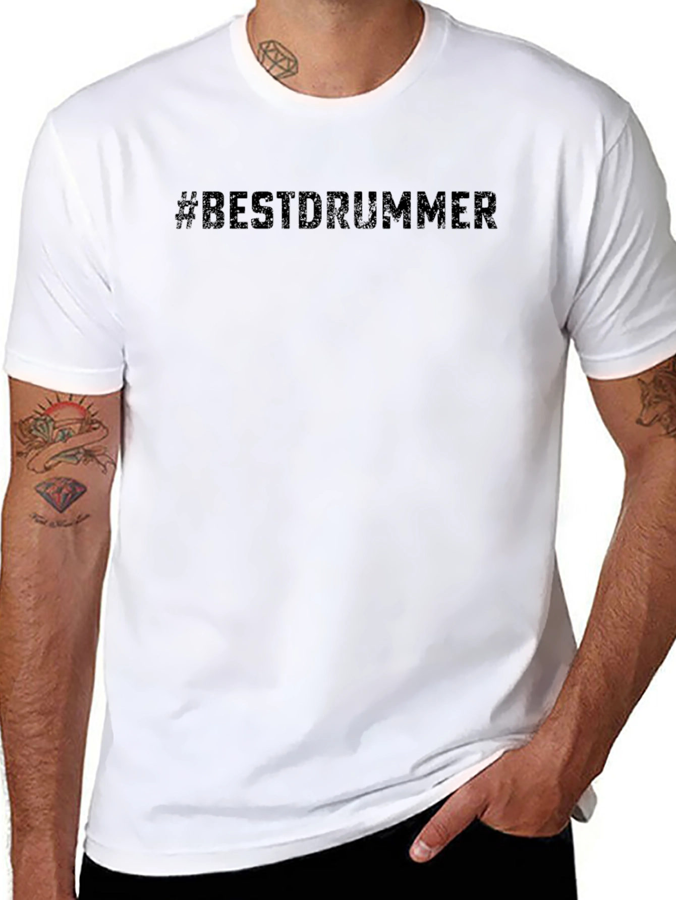 #BestDrummer Black Cotton Crew Neck T-Shirt
