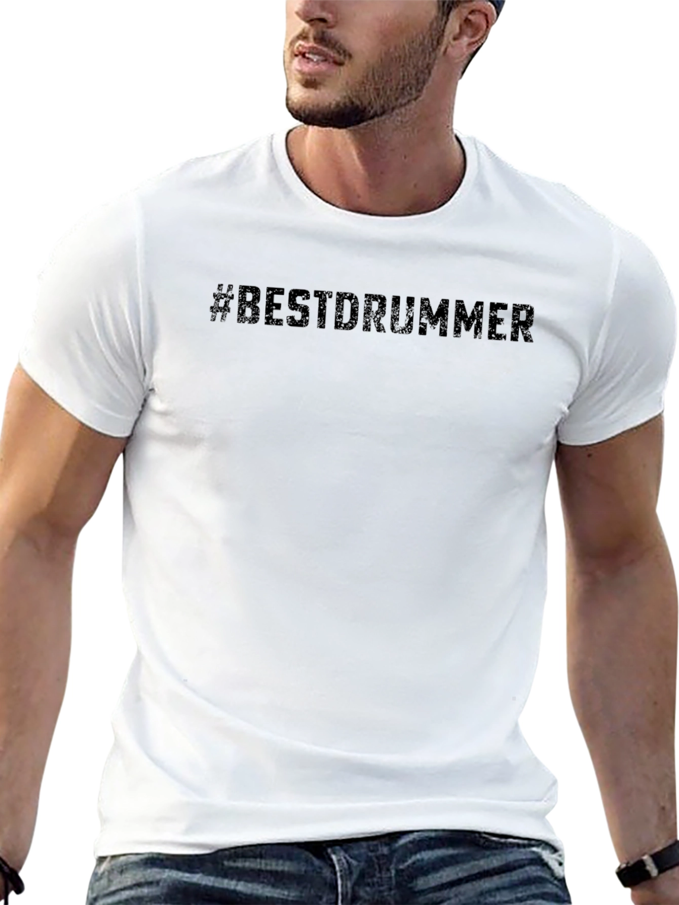 #BestDrummer Black Cotton Crew Neck T-Shirt