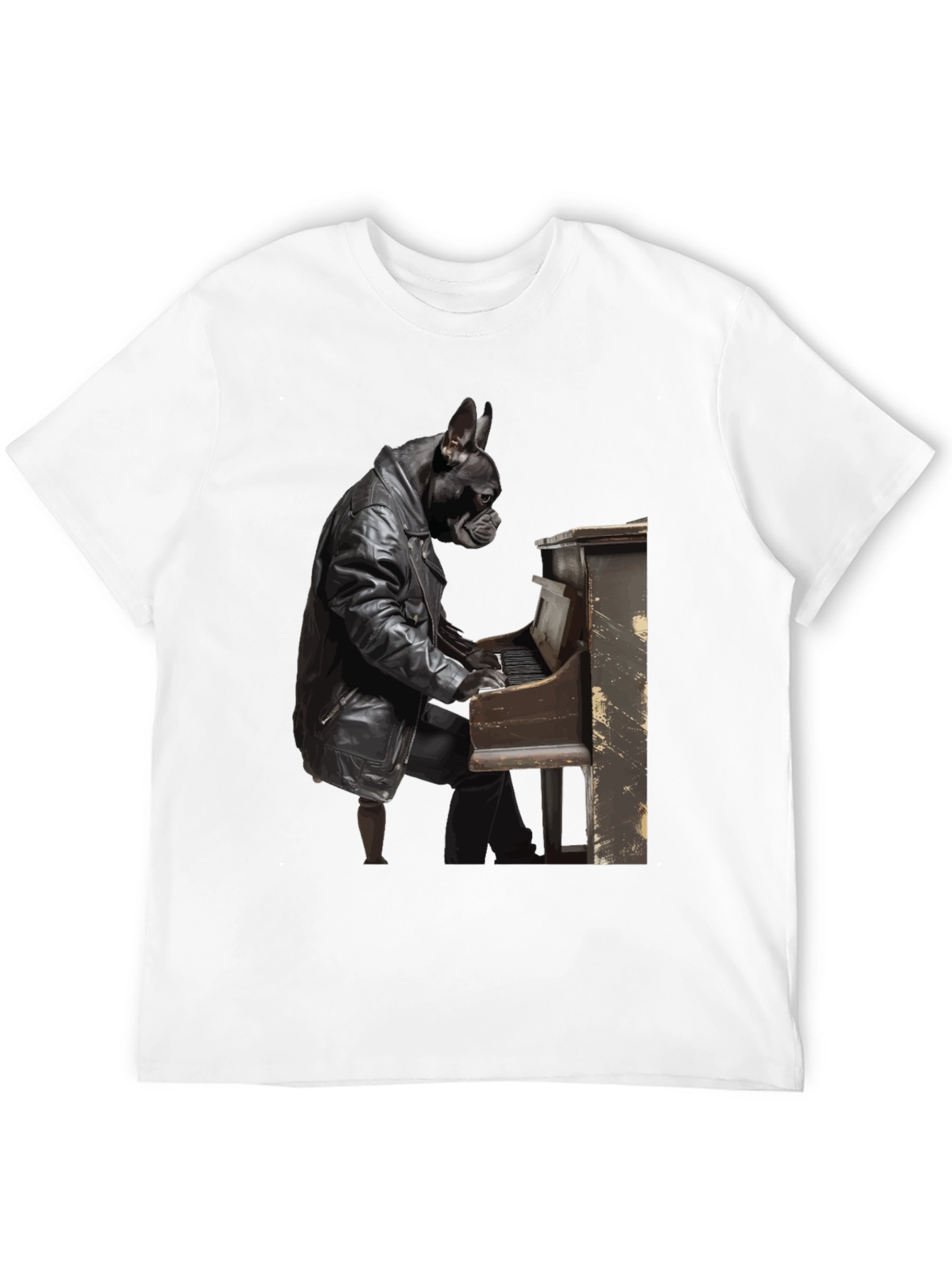 Dog Playing Piano Black T-Shirt
