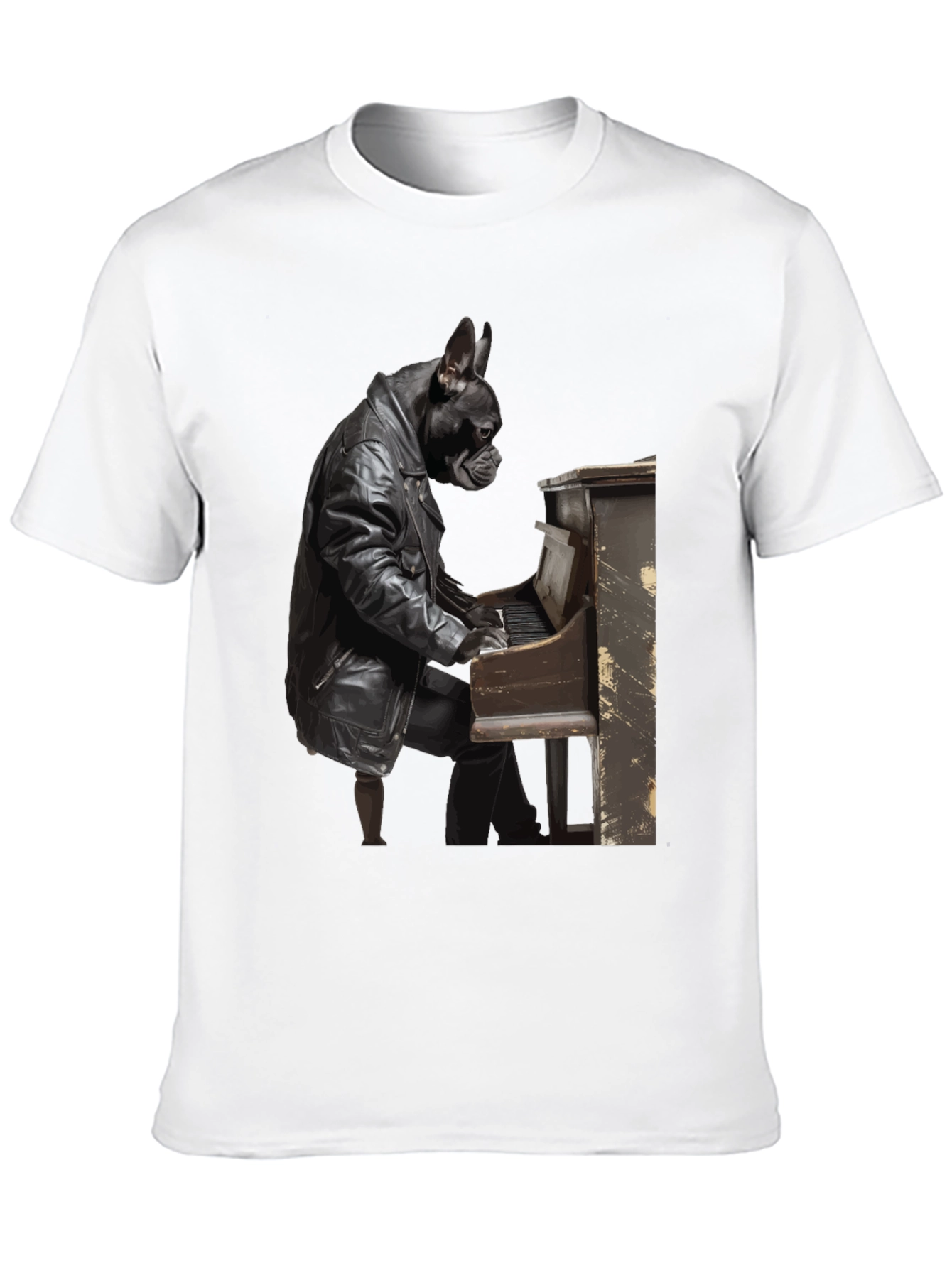 Dog Playing Piano Black T-Shirt