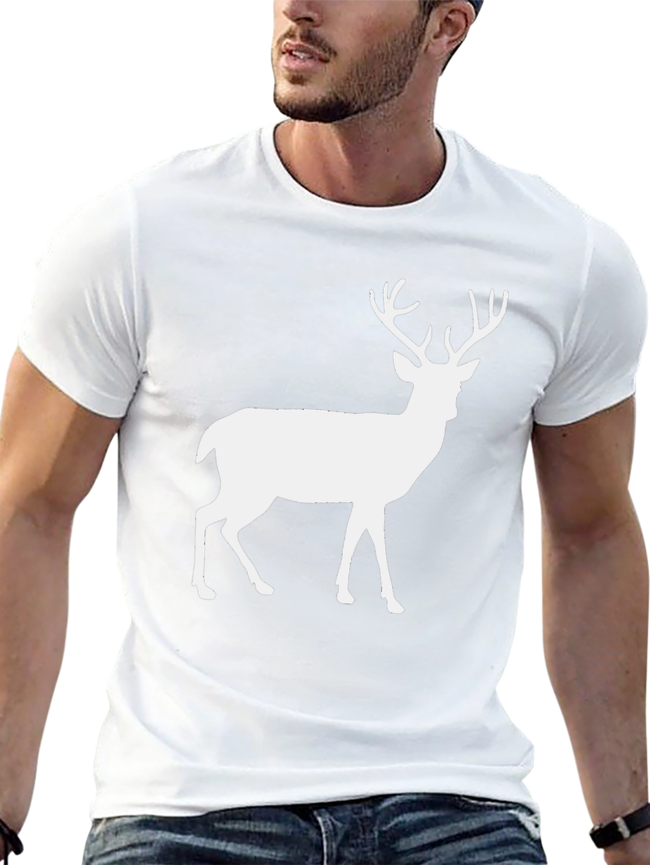 Deer Silhouette Graphic Tee - Black Cotton Blend