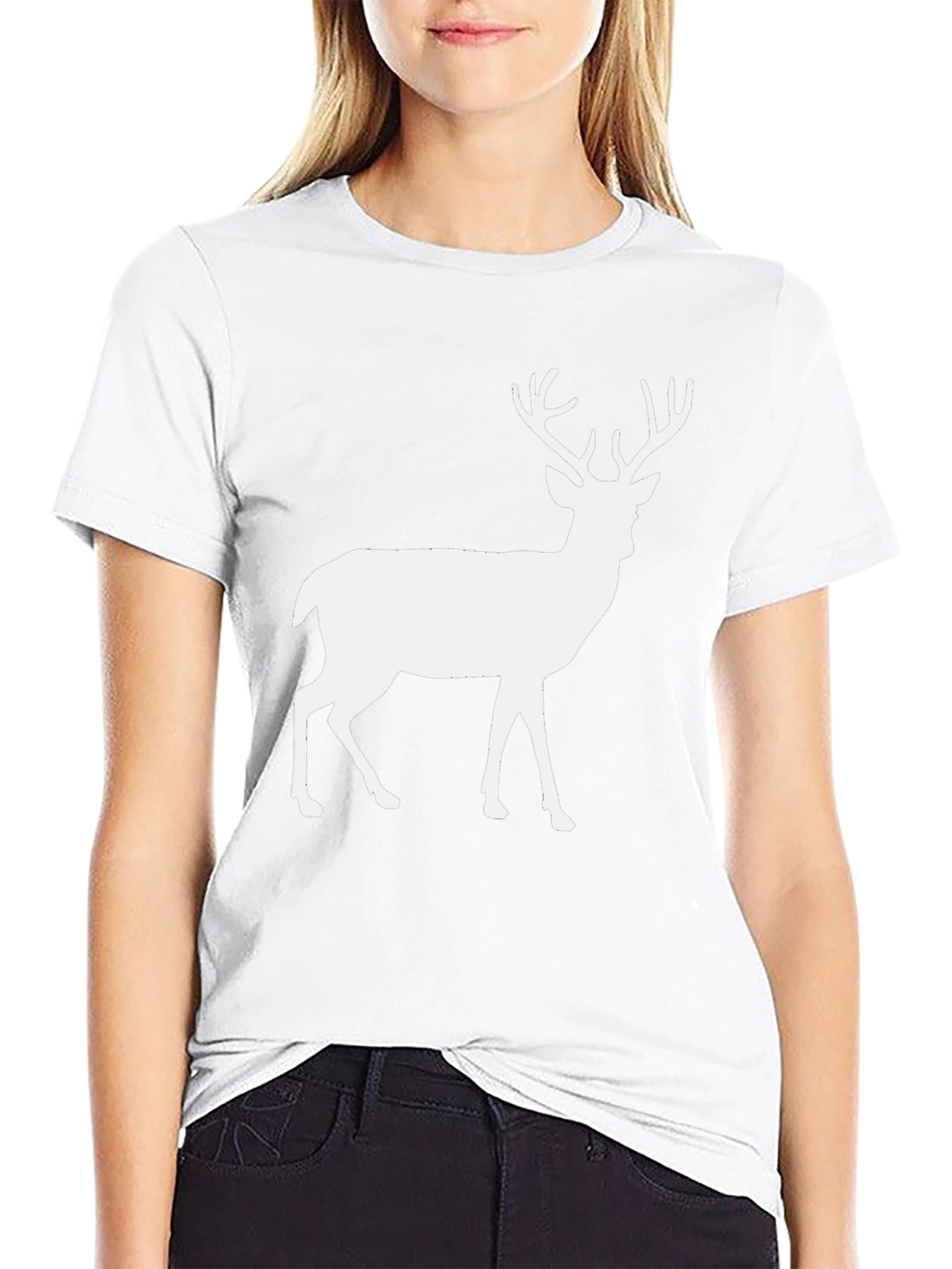 Deer Silhouette Graphic Tee - Black Cotton Blend