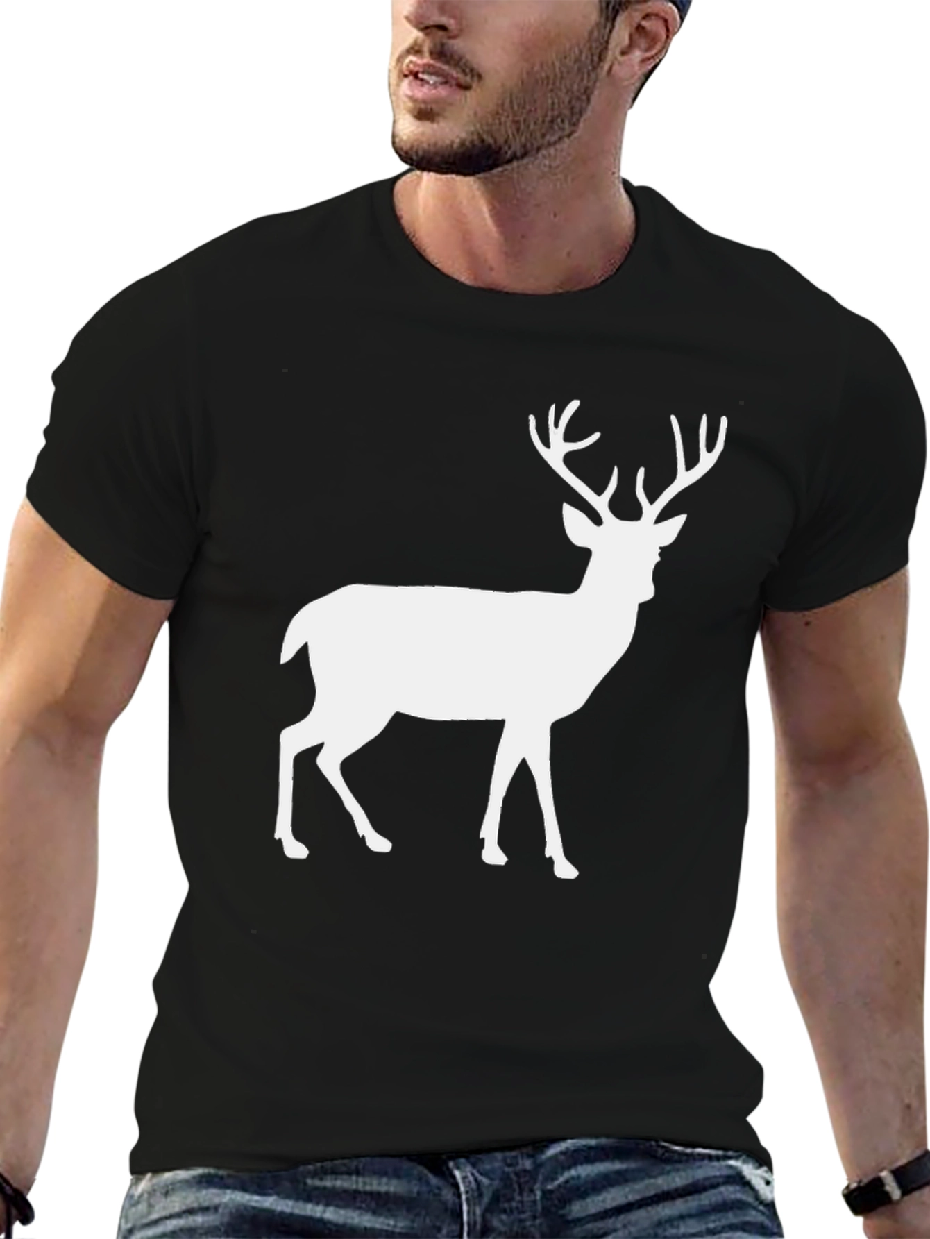 Deer Silhouette Graphic Tee - Black Cotton Blend