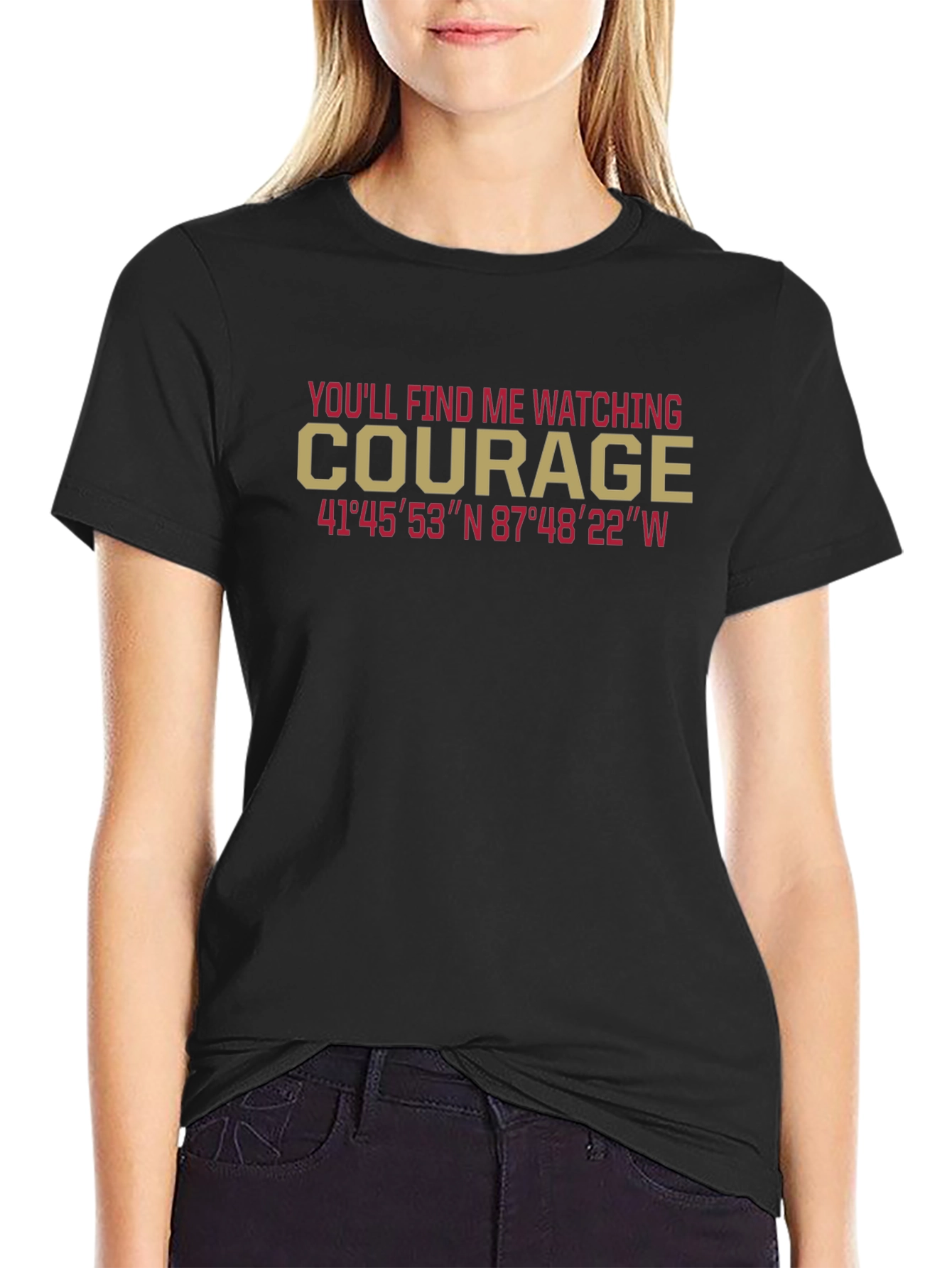 Courage Watching T-Shirt with Coordinates - Black