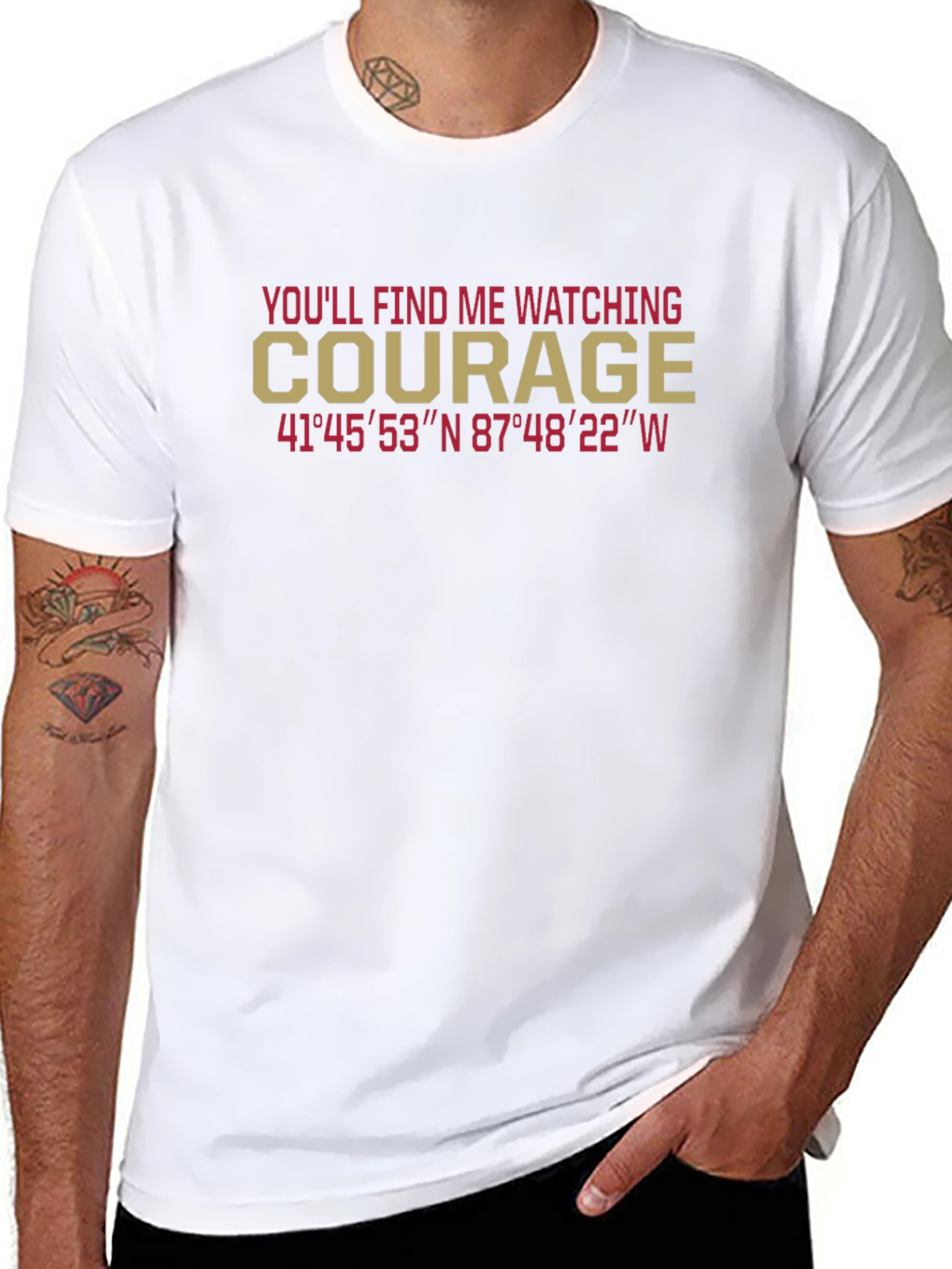 Courage Watching T-Shirt with Coordinates - Black