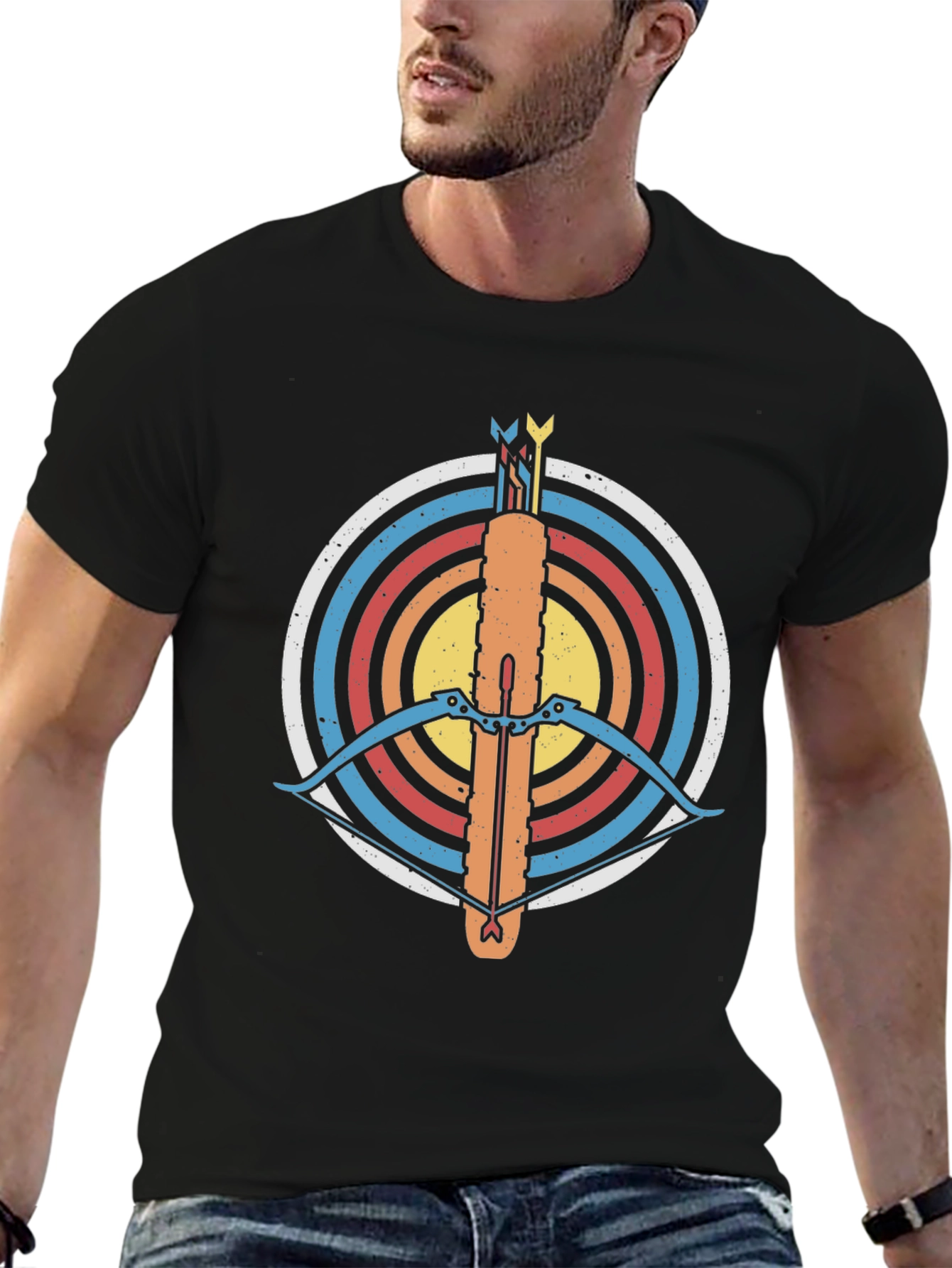 Archery Retro Graphic Tee - Black Cotton T-Shirt