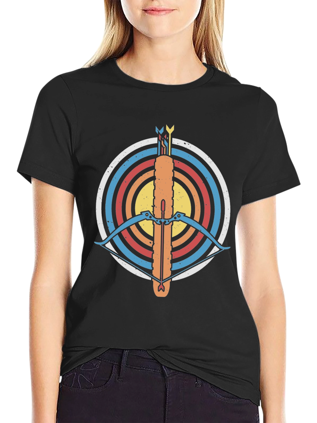 Archery Retro Graphic Tee - Black Cotton T-Shirt