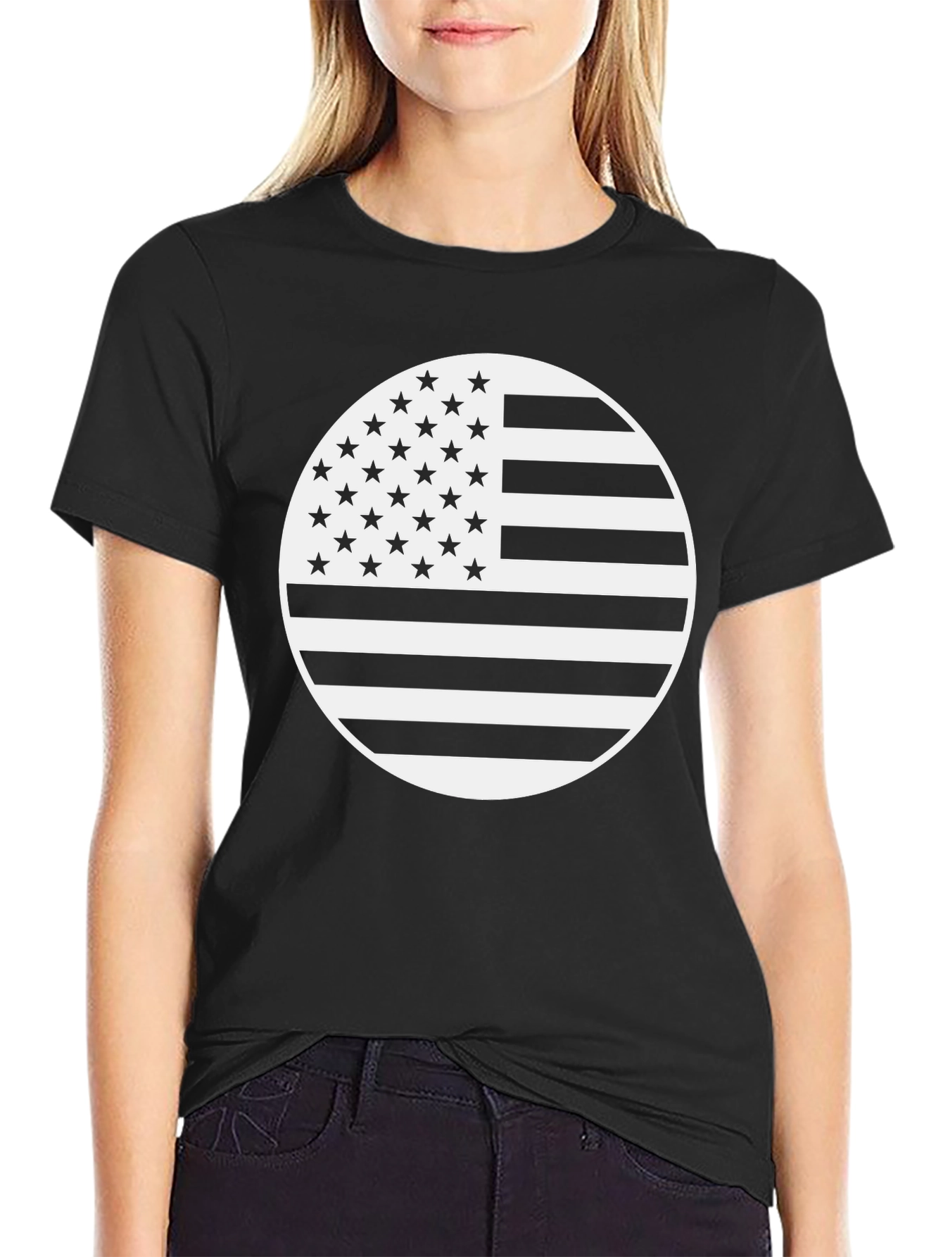 American Flag Circle Graphic Tee - Black