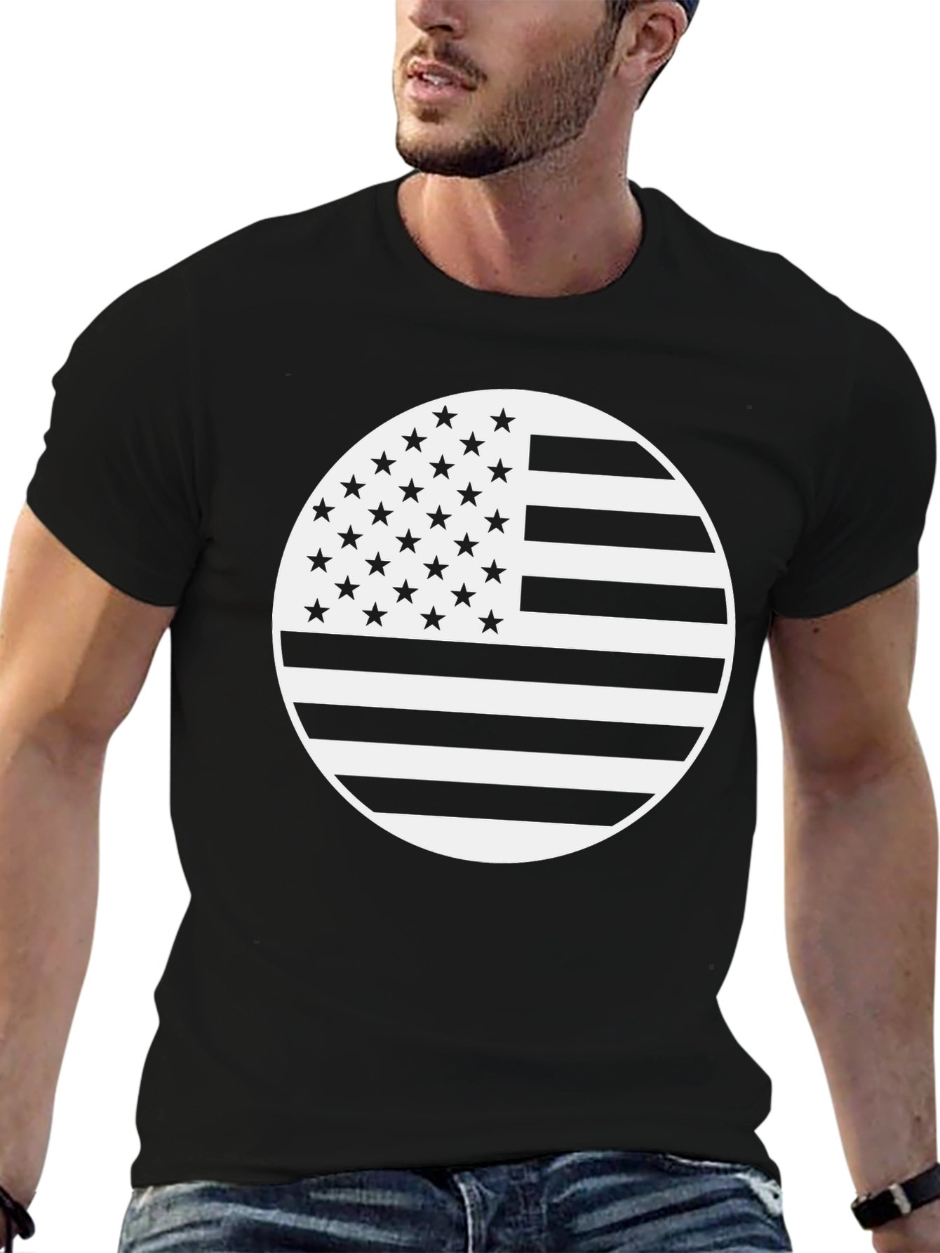 American Flag Circle Graphic Tee - Black