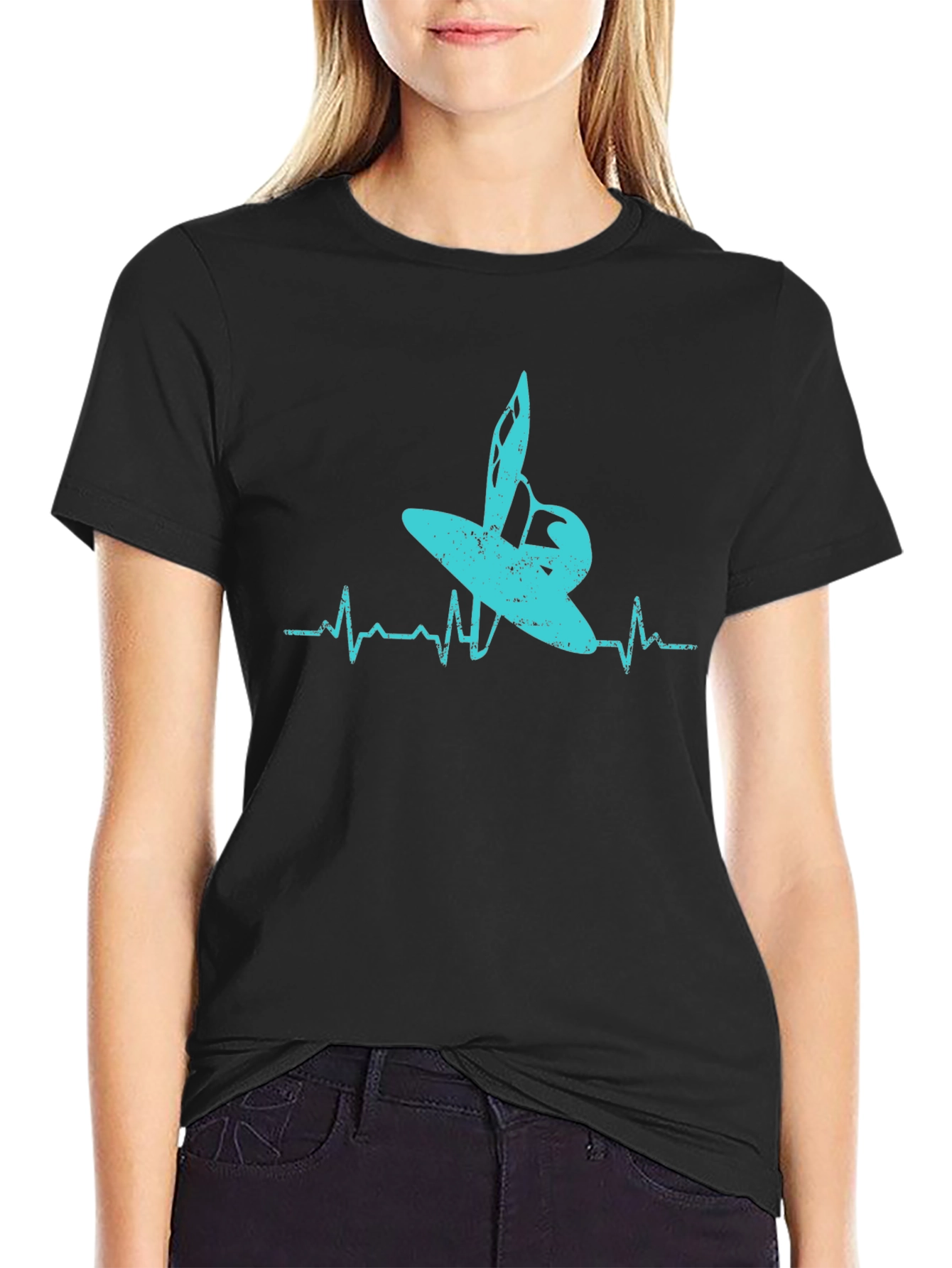 Surfing Heartbeat Graphic Tee - Black