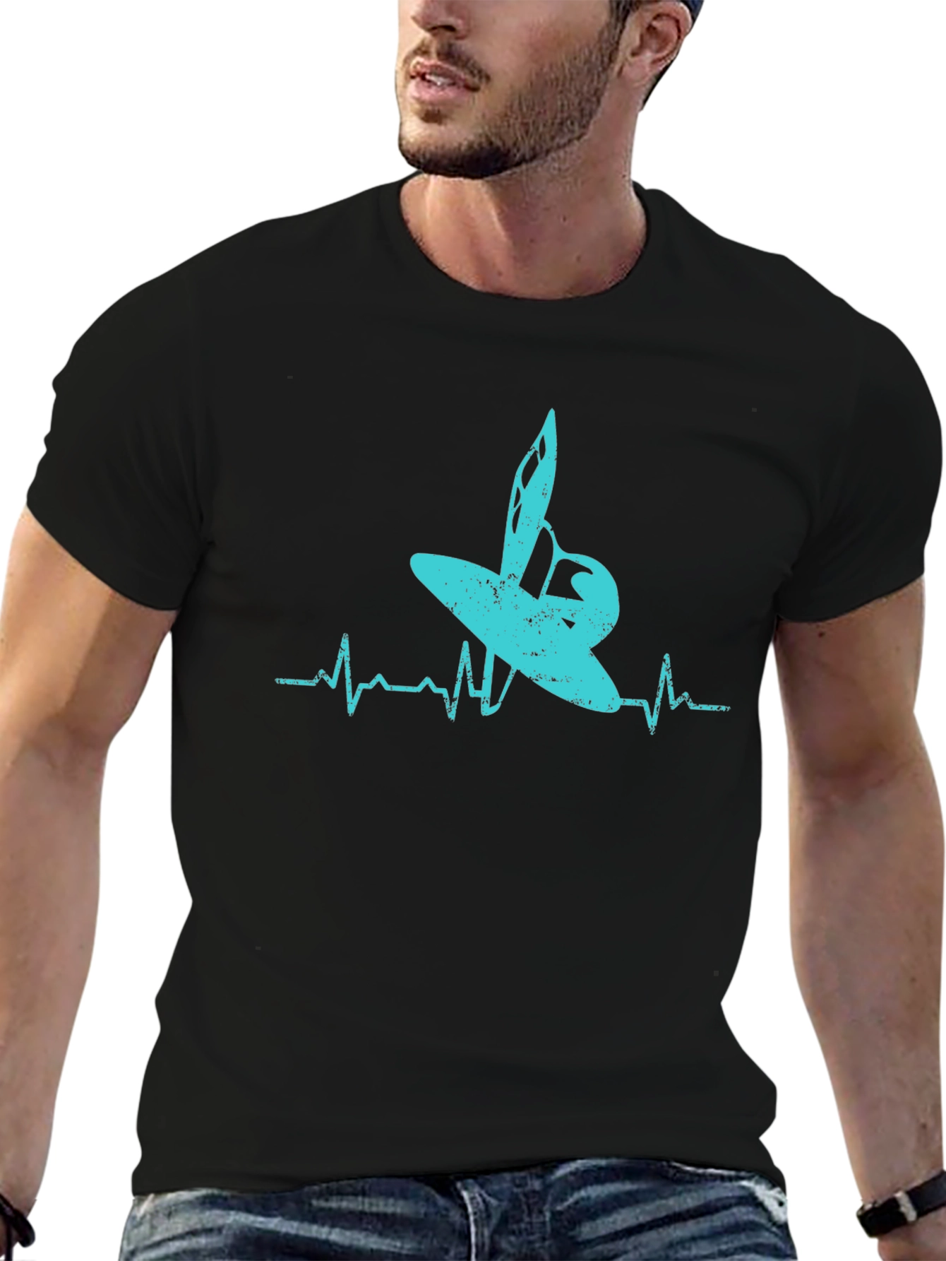 Surfing Heartbeat Graphic Tee - Black