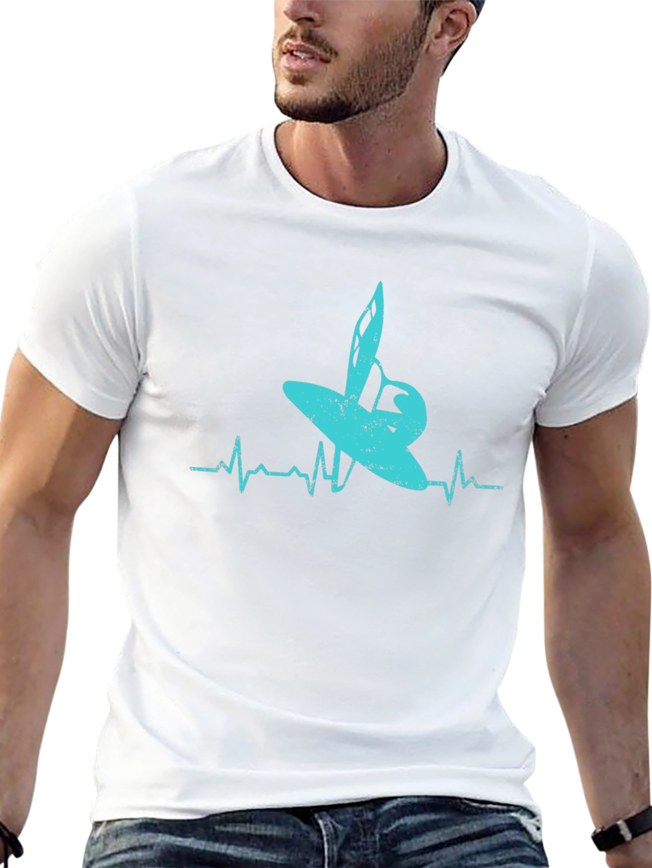 Surfing Heartbeat Graphic Tee - Black