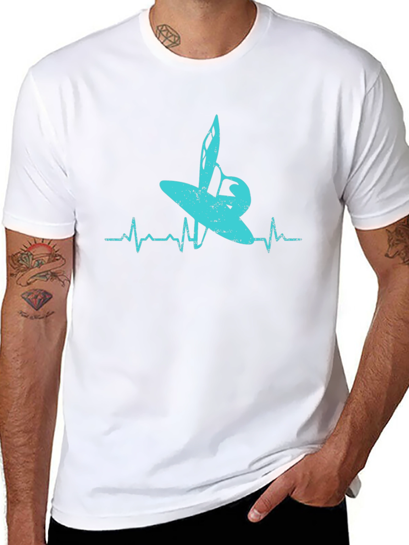 Surfing Heartbeat Graphic Tee - Black