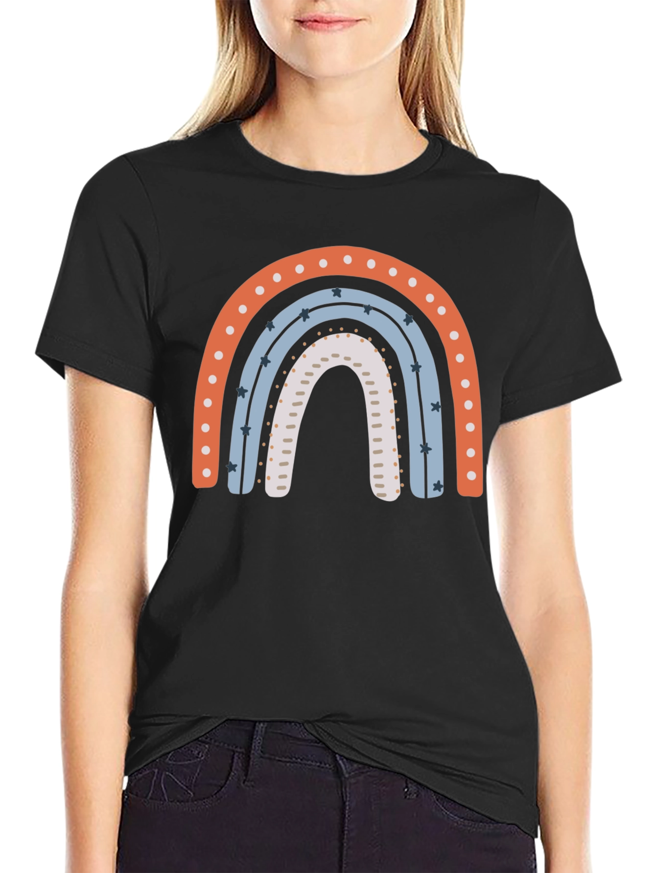 Rainbow Graphic Print Black T-Shirt