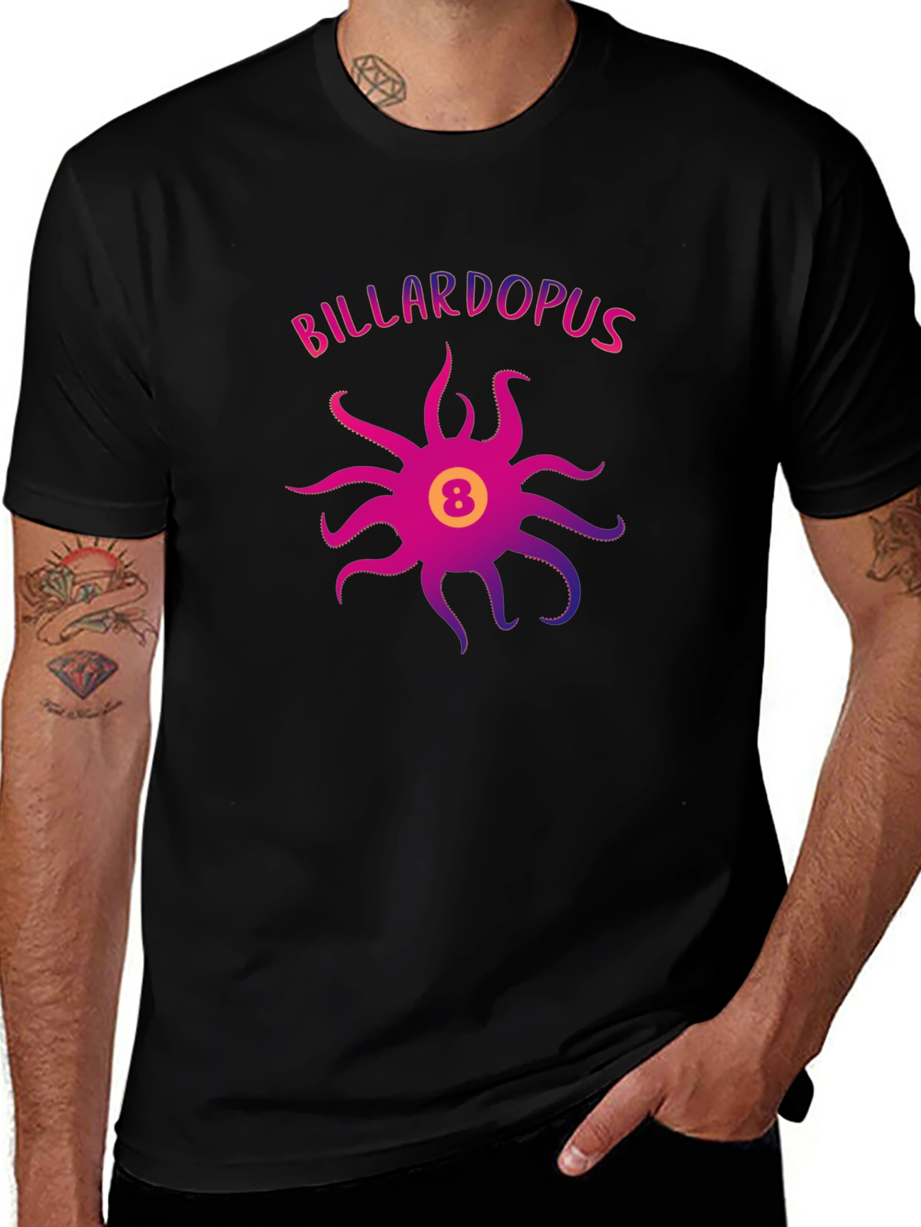 Billardopus Black T-Shirt - Octopus Billiards Design