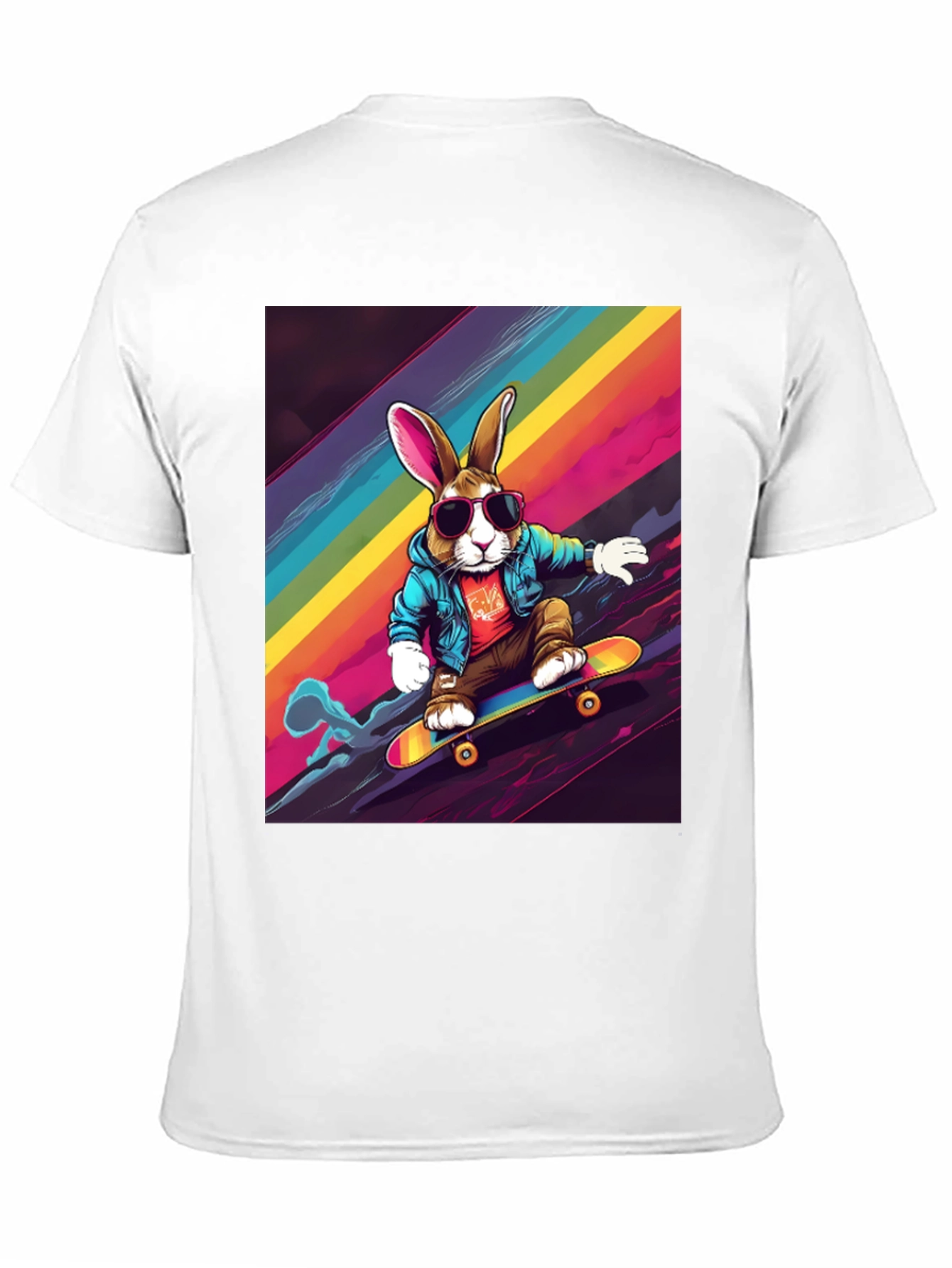 Skateboarding Bunny T-Shirt - Rainbow Graphic Tee