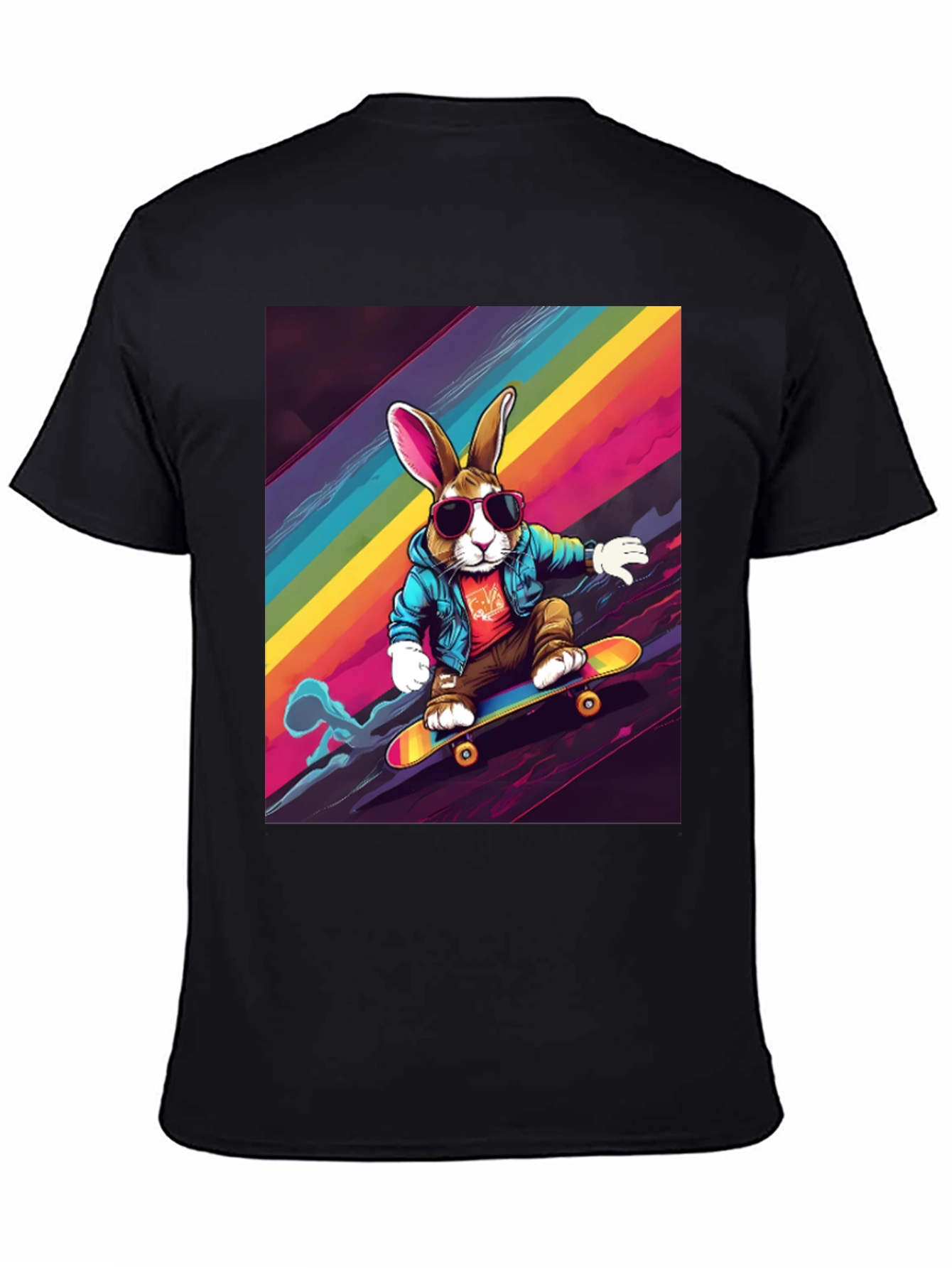 Skateboarding Bunny T-Shirt - Rainbow Graphic Tee