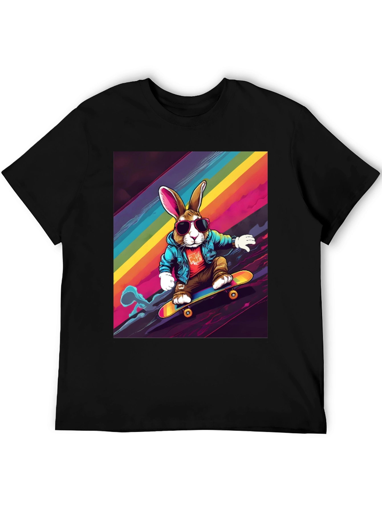 Skateboarding Bunny T-Shirt - Rainbow Graphic Tee