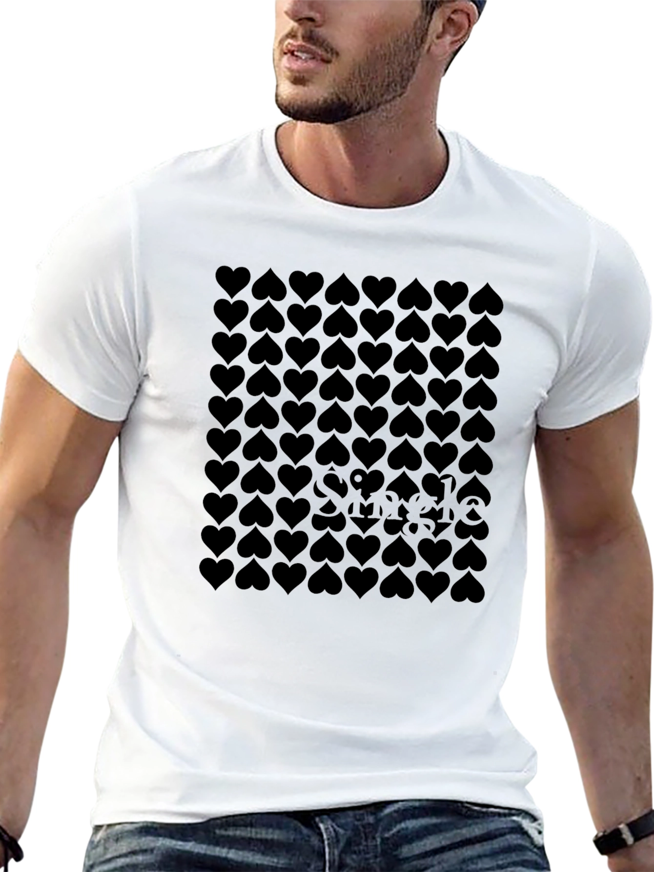 Heart Pattern Crew Neck T-Shirt - Modern Graphic Tee