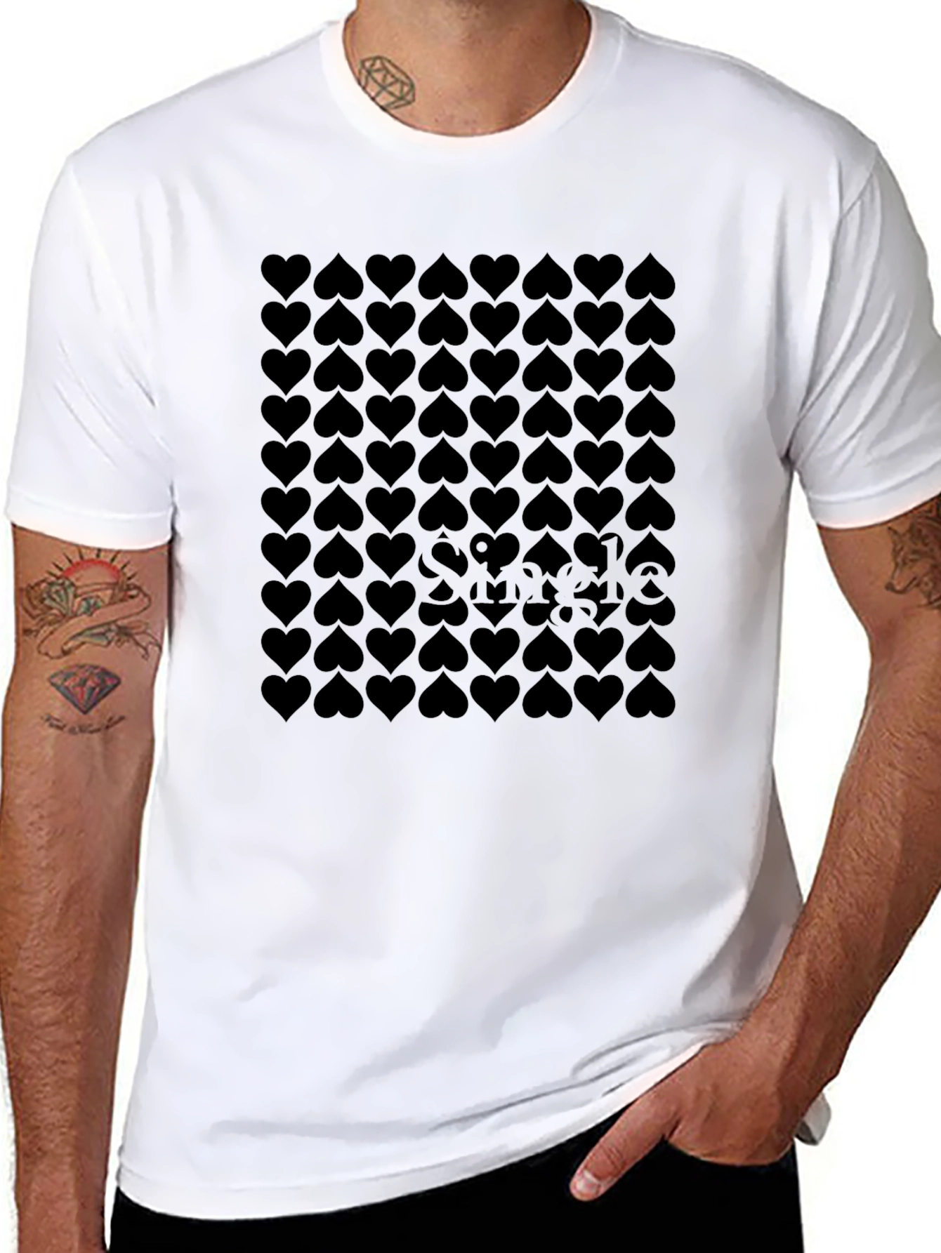 Heart Pattern Crew Neck T-Shirt - Modern Graphic Tee