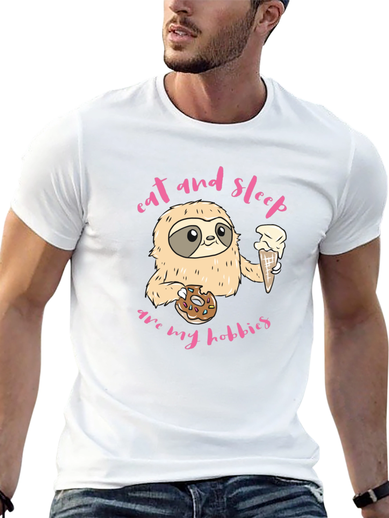 Sloth Eat Sleep Hobbies Black Graphic Tee Shirt