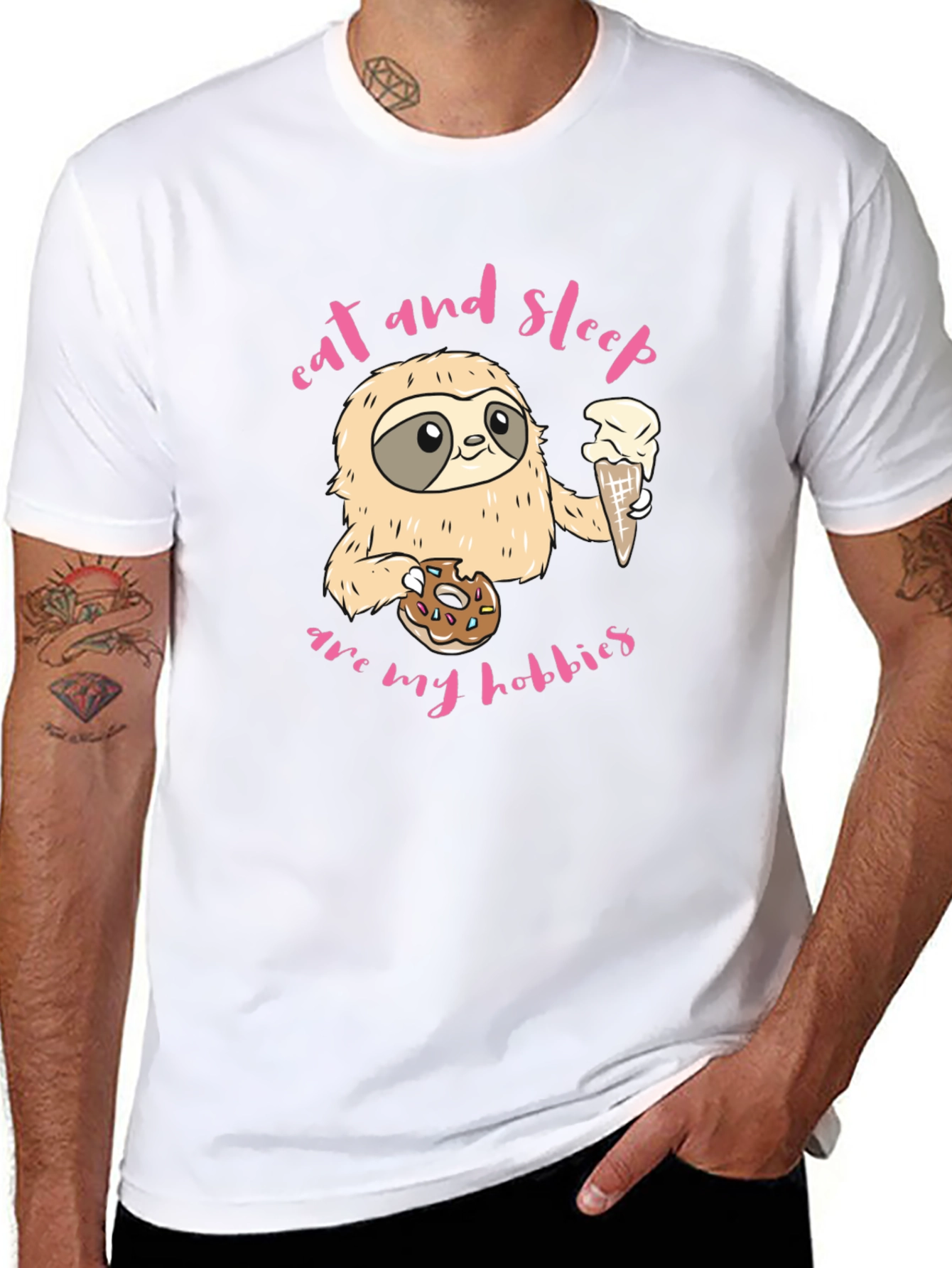 Sloth Eat Sleep Hobbies Black Graphic Tee Shirt