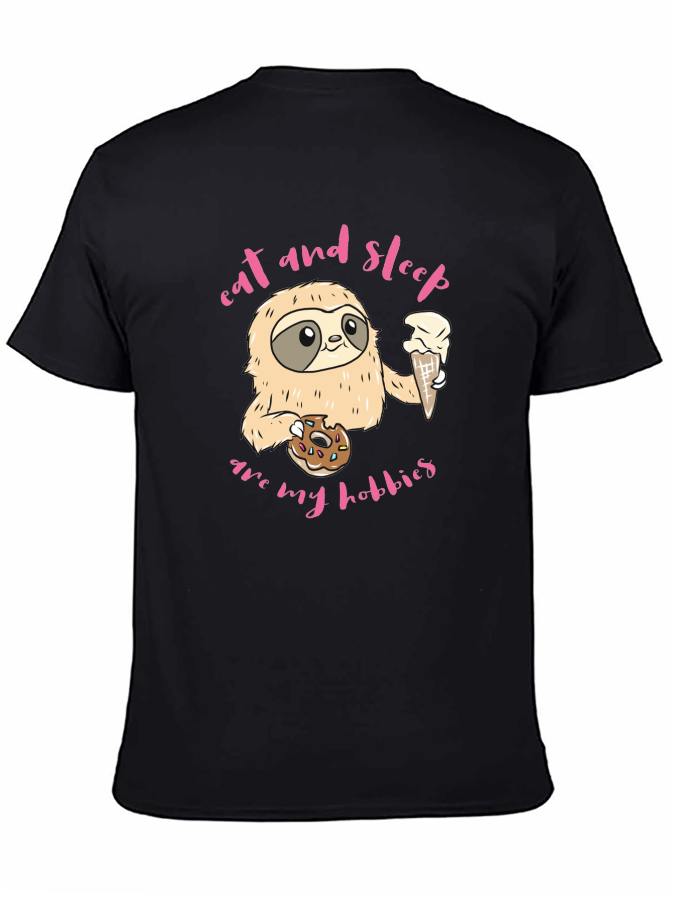 Sloth Eat Sleep Hobbies Black Graphic Tee Shirt