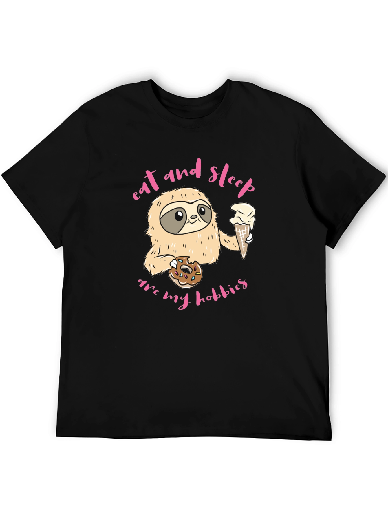 Sloth Eat Sleep Hobbies Black Graphic Tee Shirt