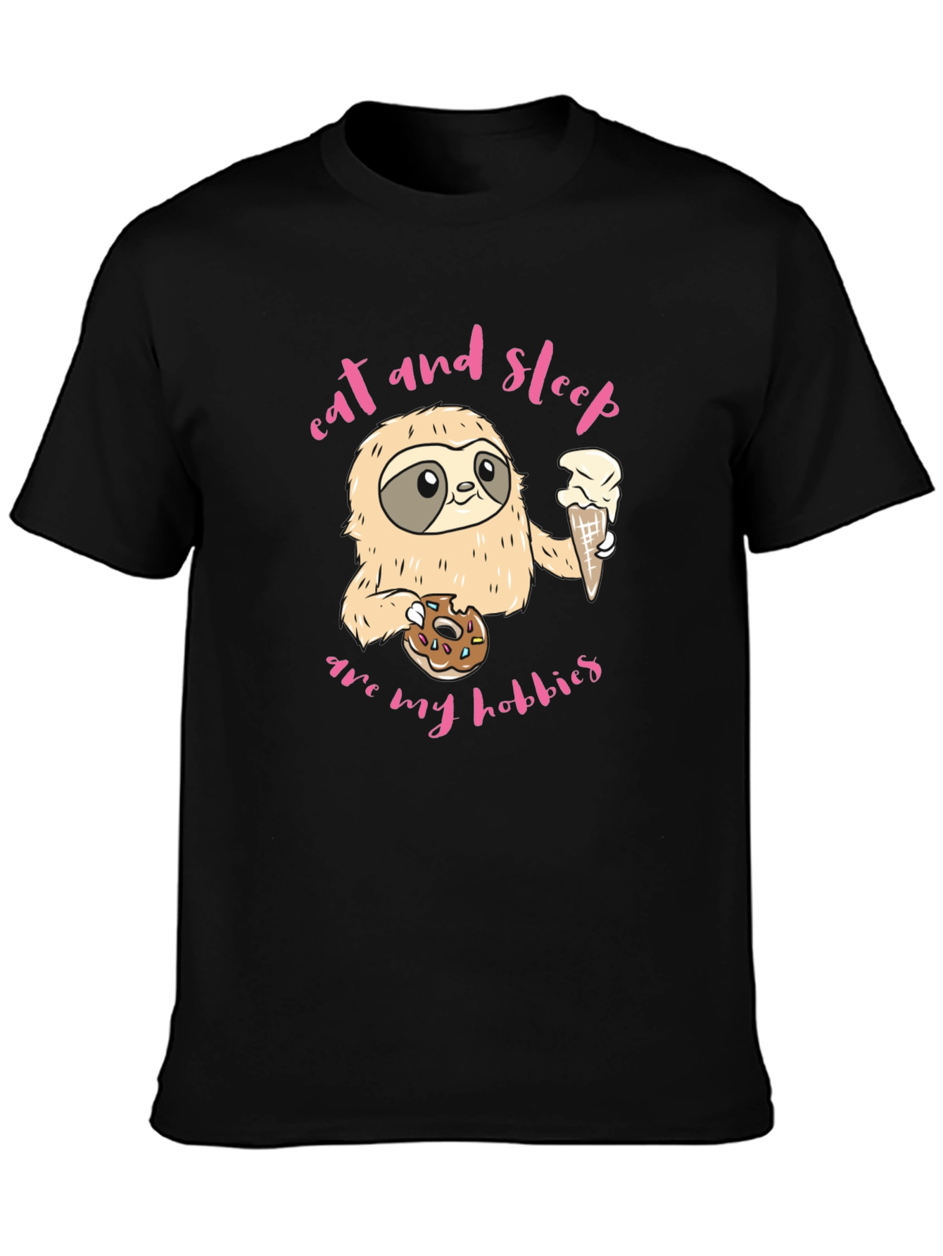 Sloth Eat Sleep Hobbies Black Graphic Tee Shirt