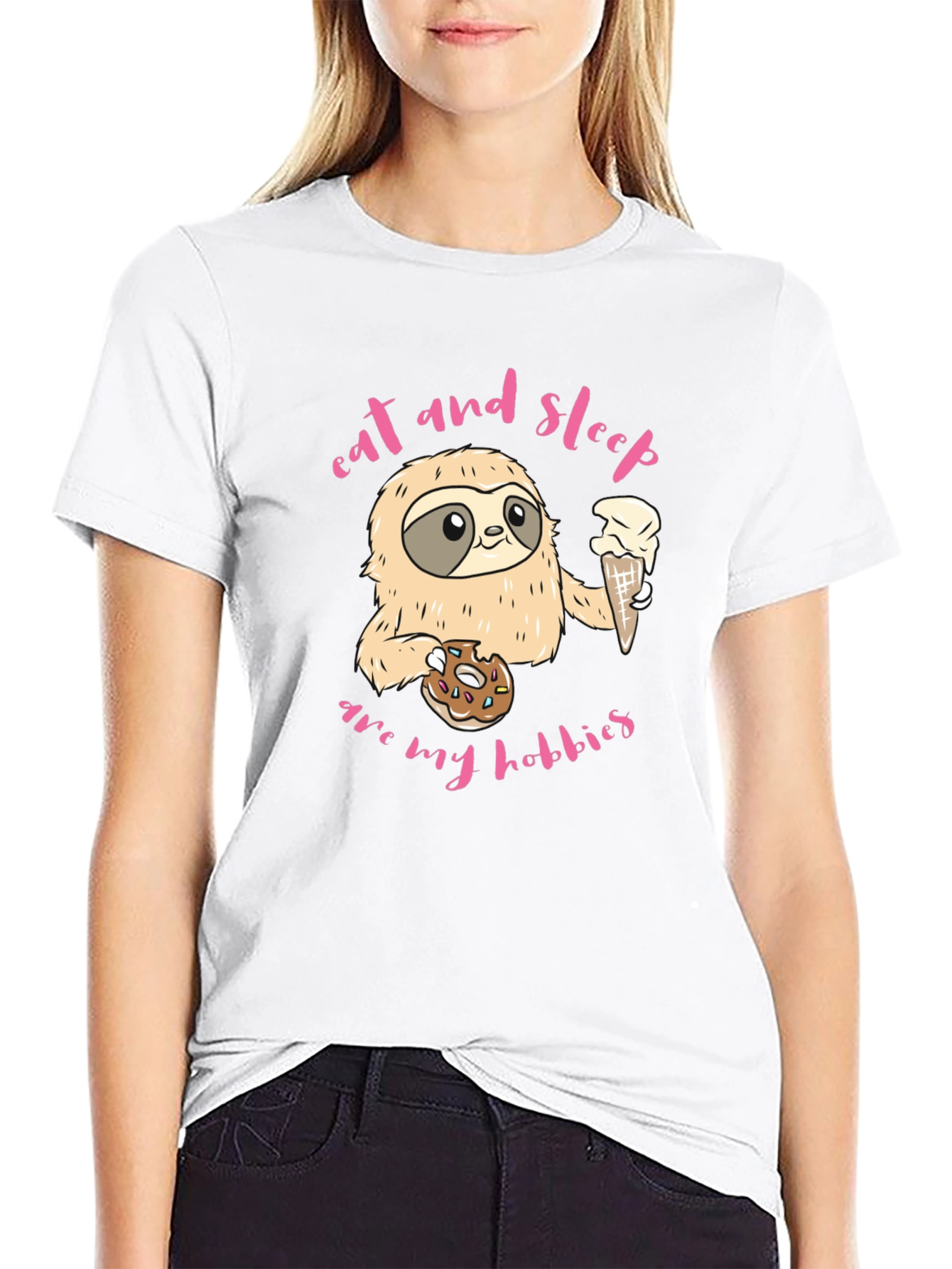 Sloth Eat Sleep Hobbies Black Graphic Tee Shirt