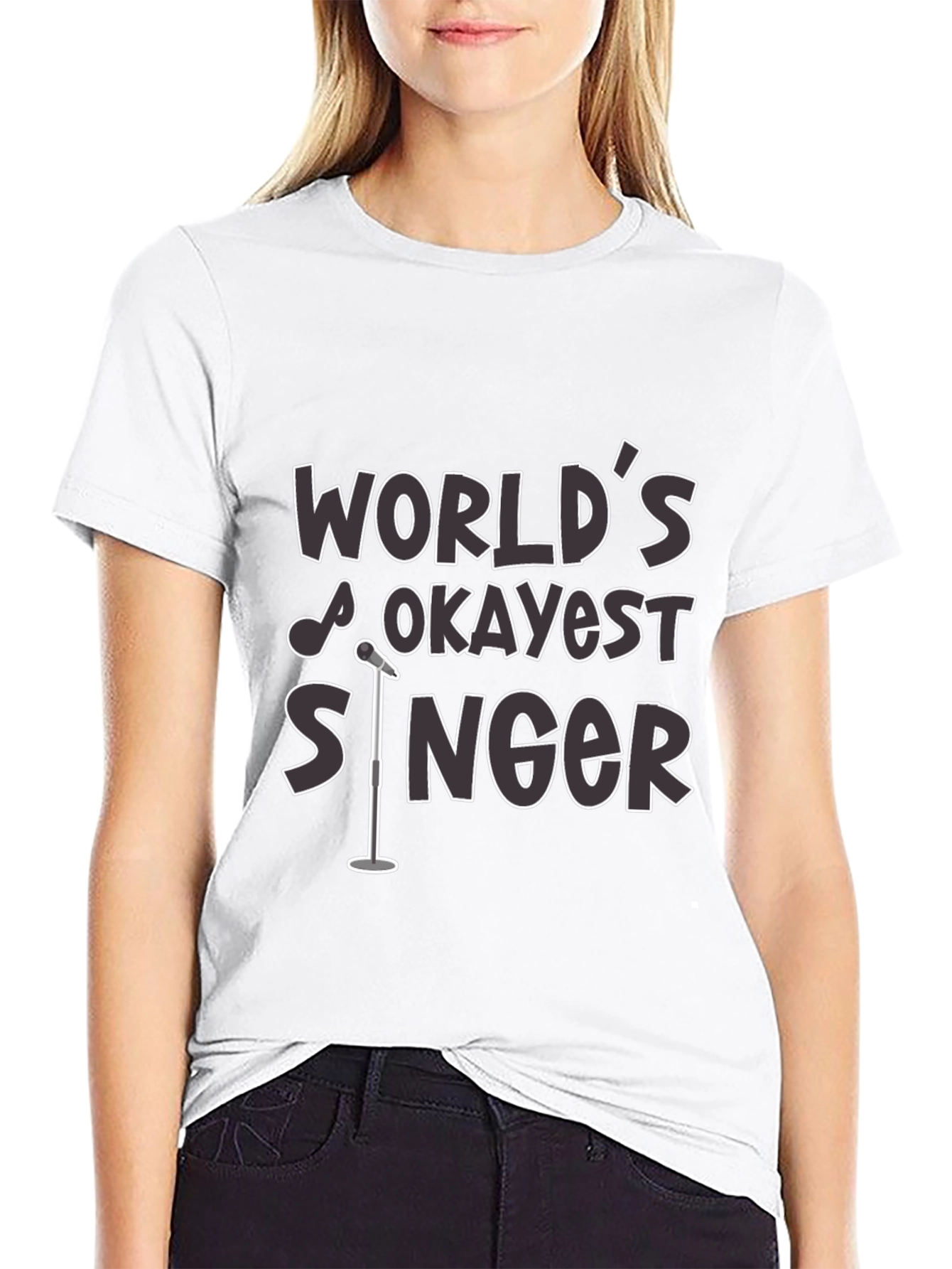 Worlds Okayest Singer Black T-Shirt Funny Graphic Tee