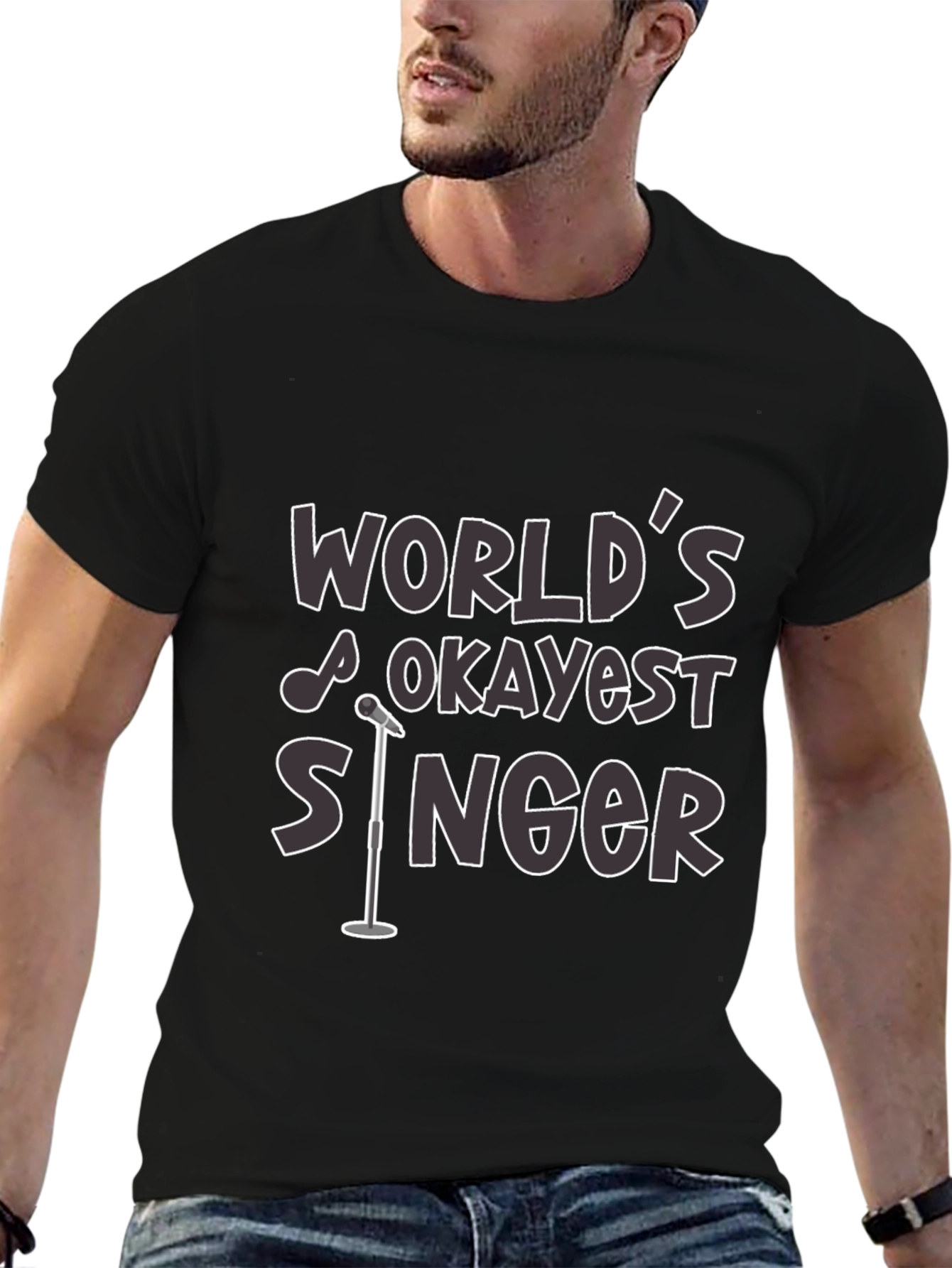 Worlds Okayest Singer Black T-Shirt Funny Graphic Tee