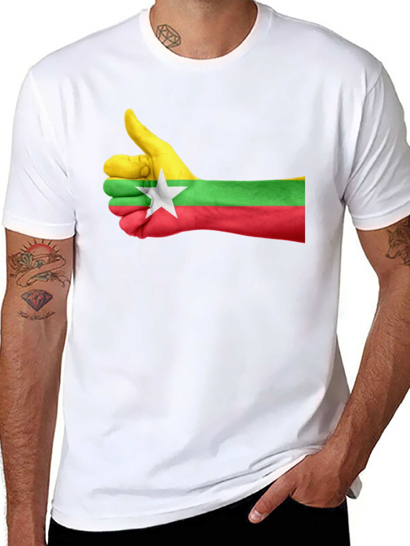 Myanmar Flag Thumbs Up Graphic Tee - Black Cotton