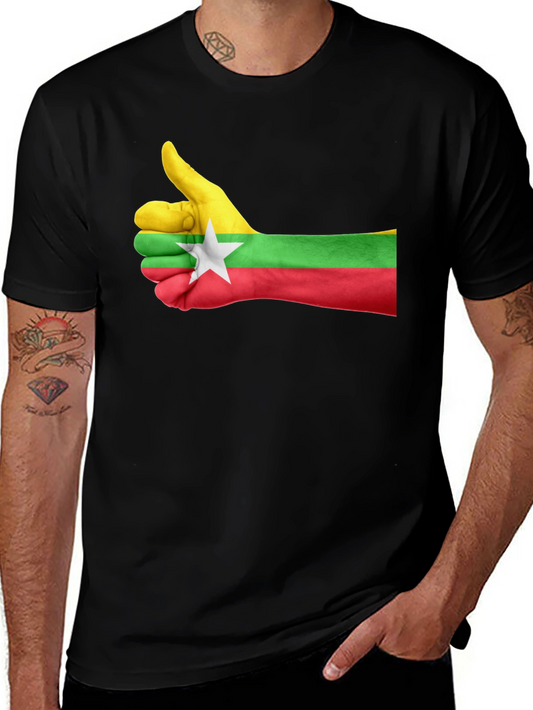 Myanmar Flag Thumbs Up Graphic Tee - Black Cotton