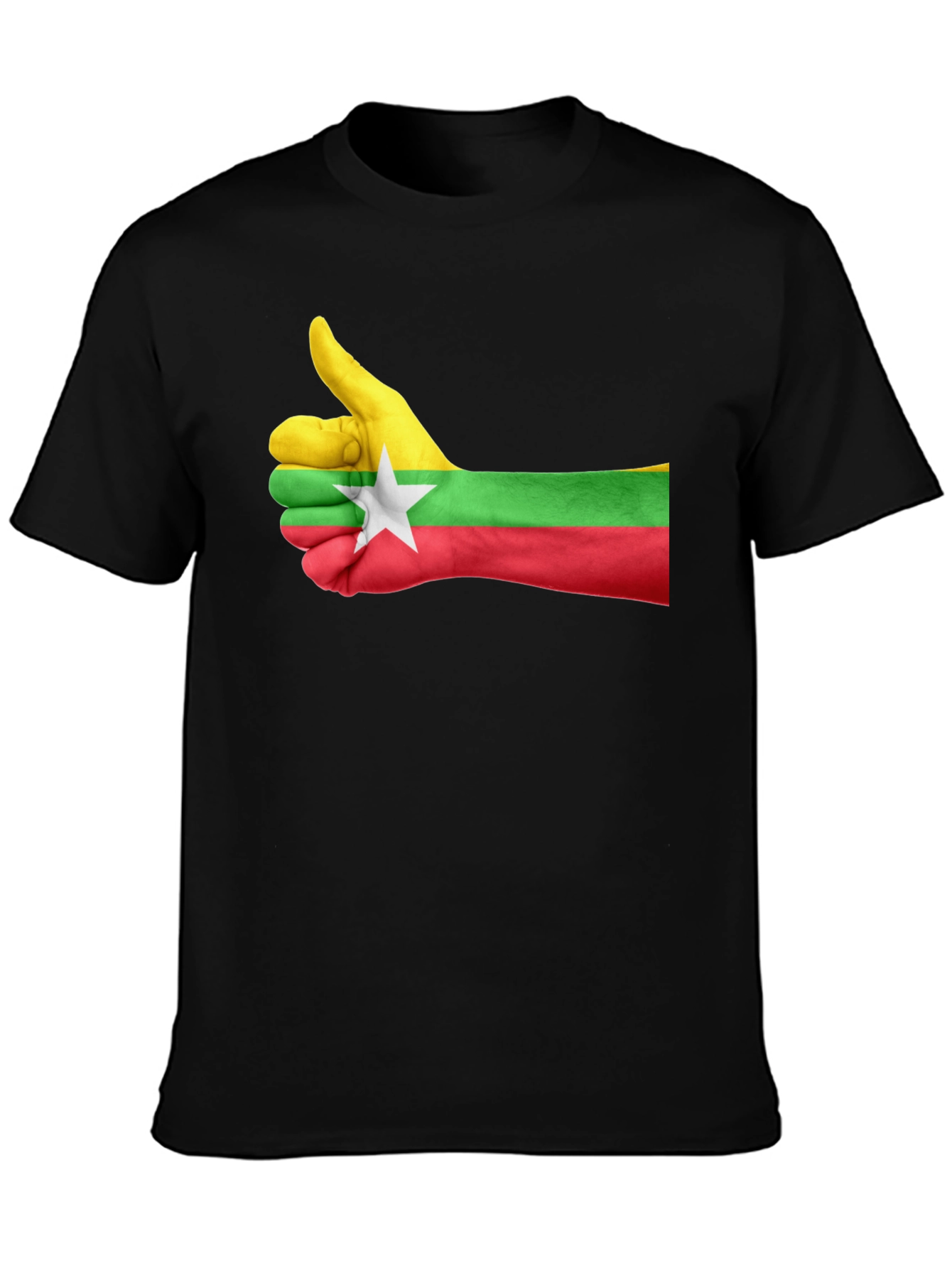 Myanmar Flag Thumbs Up Graphic Tee - Black Cotton