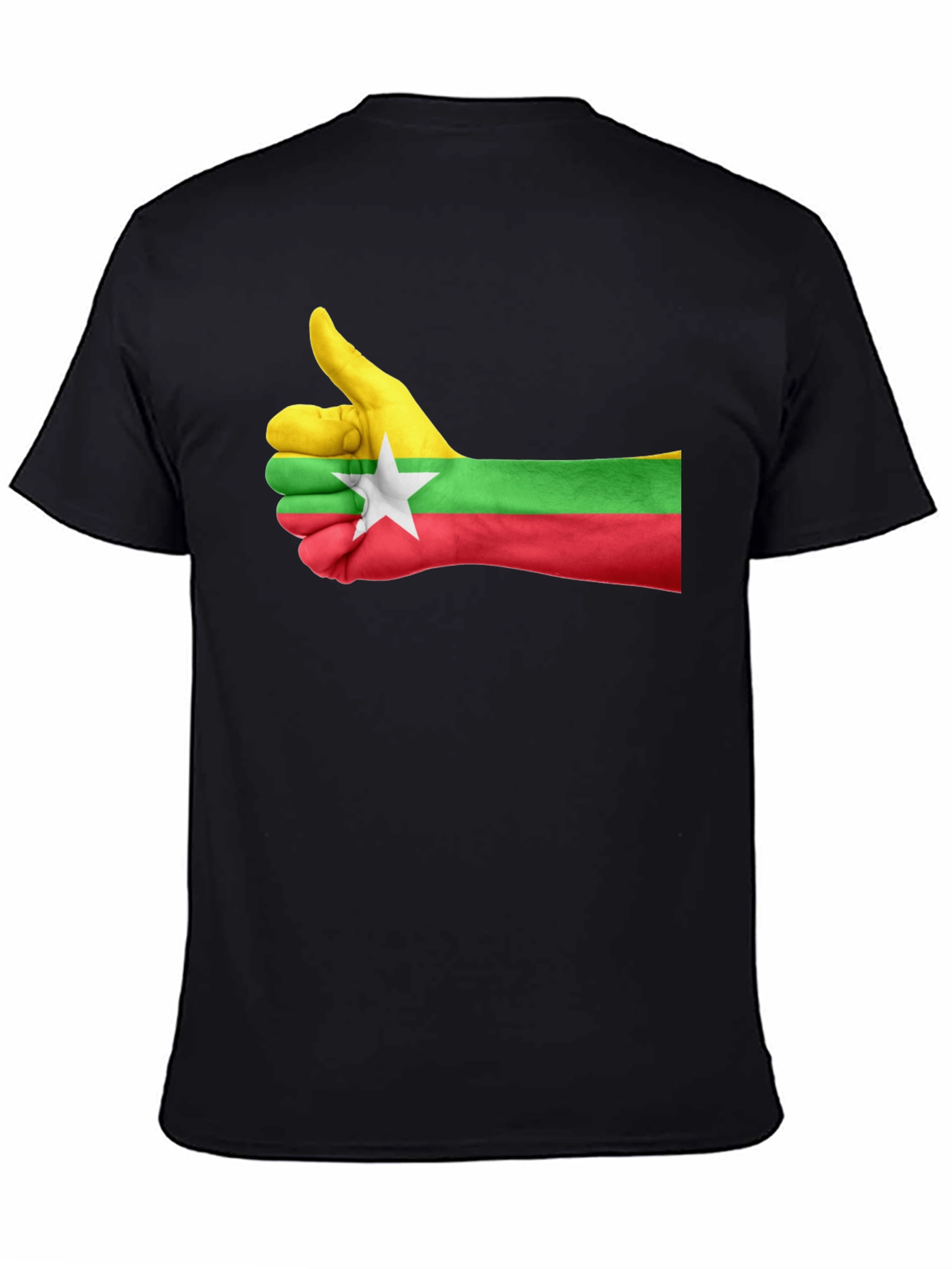 Myanmar Flag Thumbs Up Graphic Tee - Black Cotton
