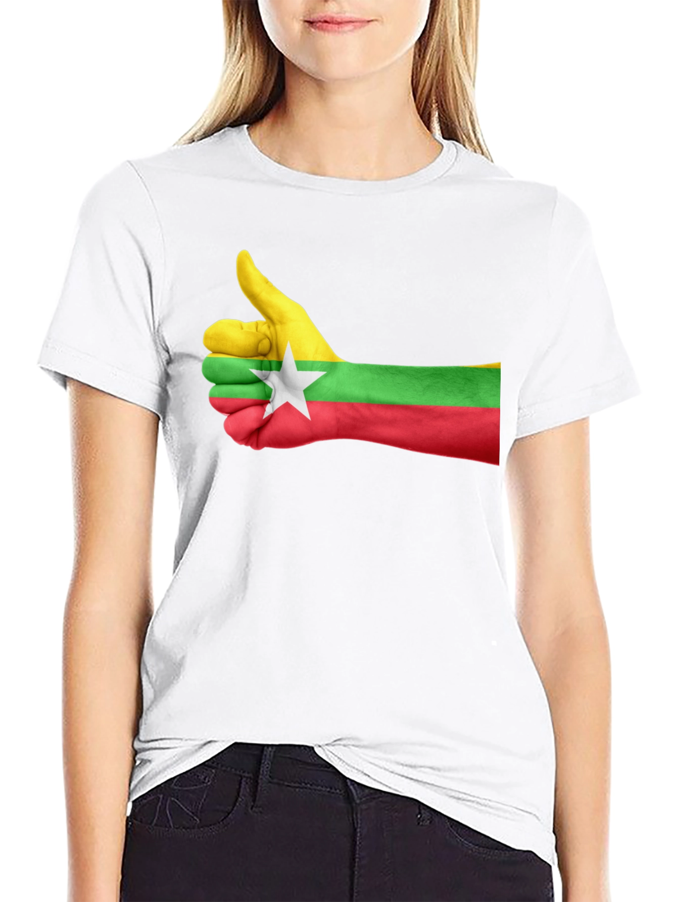 Myanmar Flag Thumbs Up Graphic Tee - Black Cotton