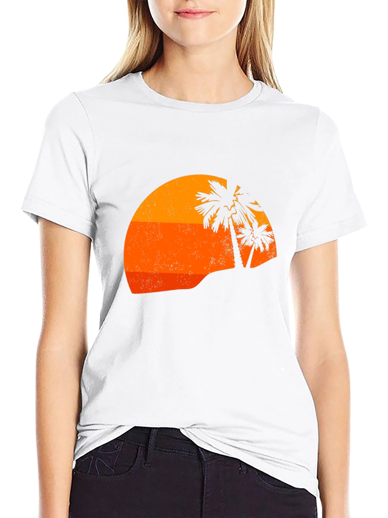 Retro Sunset Palm Tee - Black
