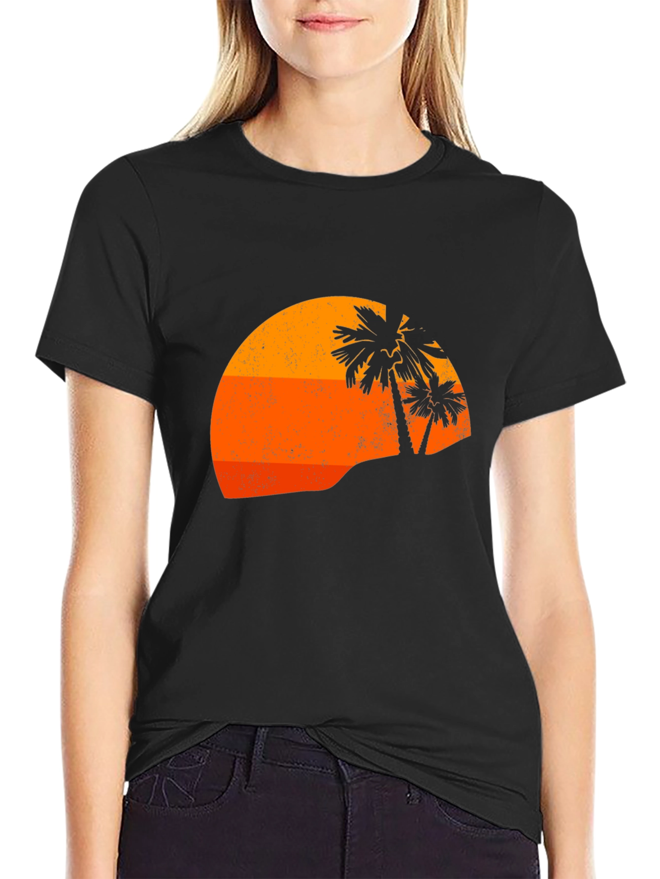 Retro Sunset Palm Tee - Black