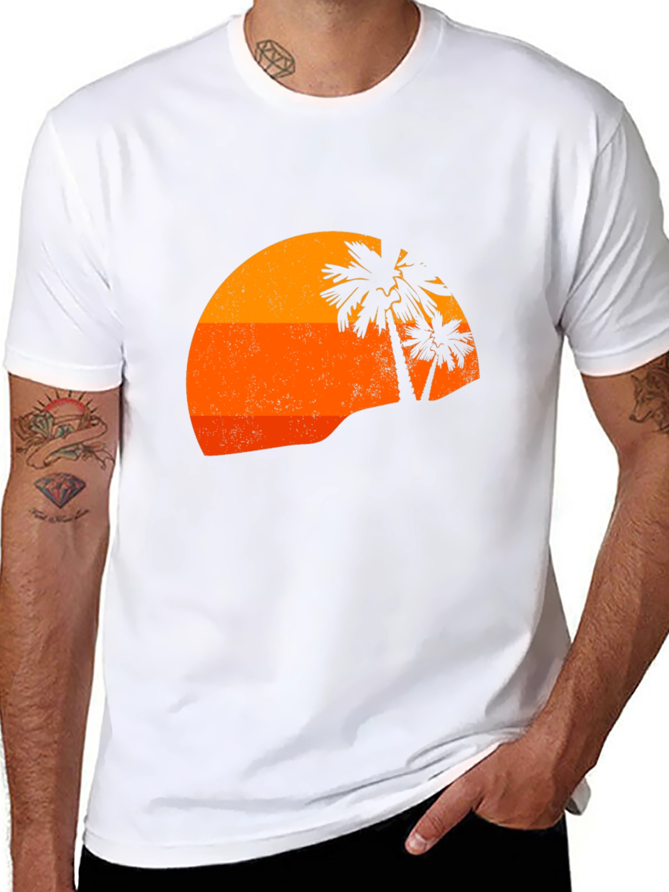 Retro Sunset Palm Tee - Black