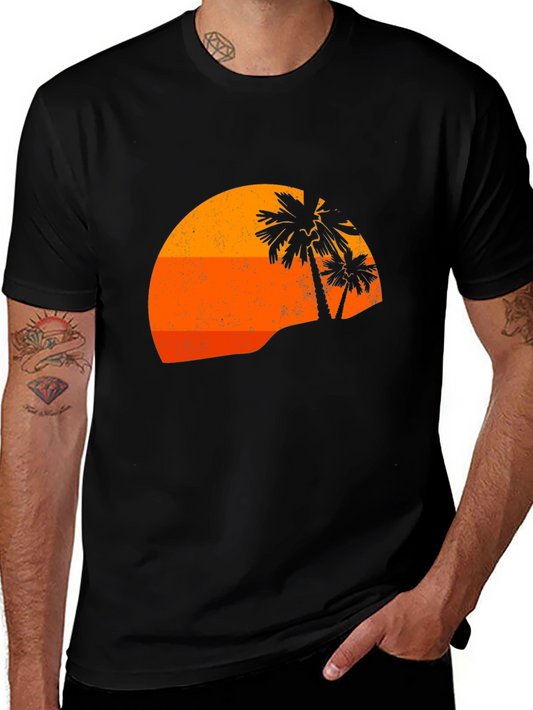 Retro Sunset Palm Tee - Black