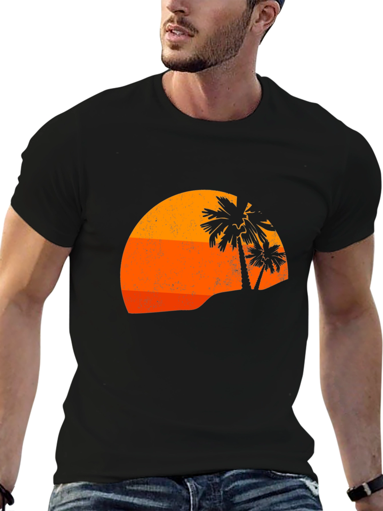 Retro Sunset Palm Tee - Black
