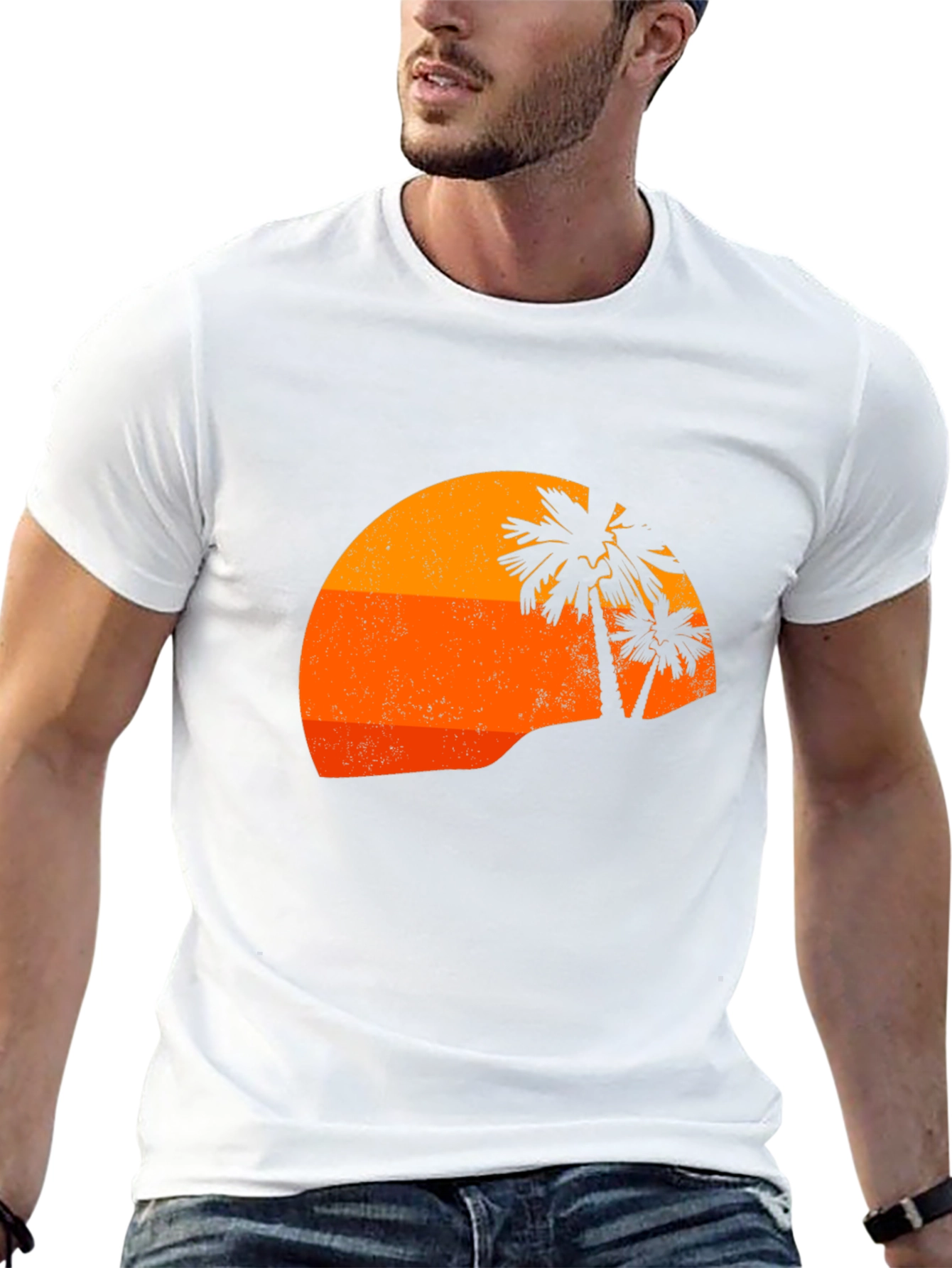 Retro Sunset Palm Tee - Black