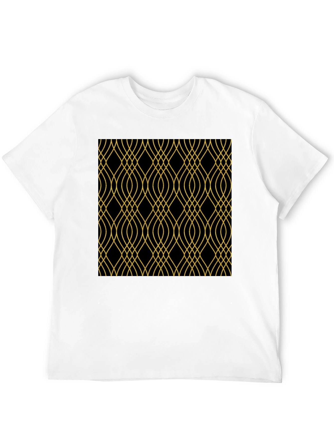 Elegant Black Tee with Gold Geometric Pattern